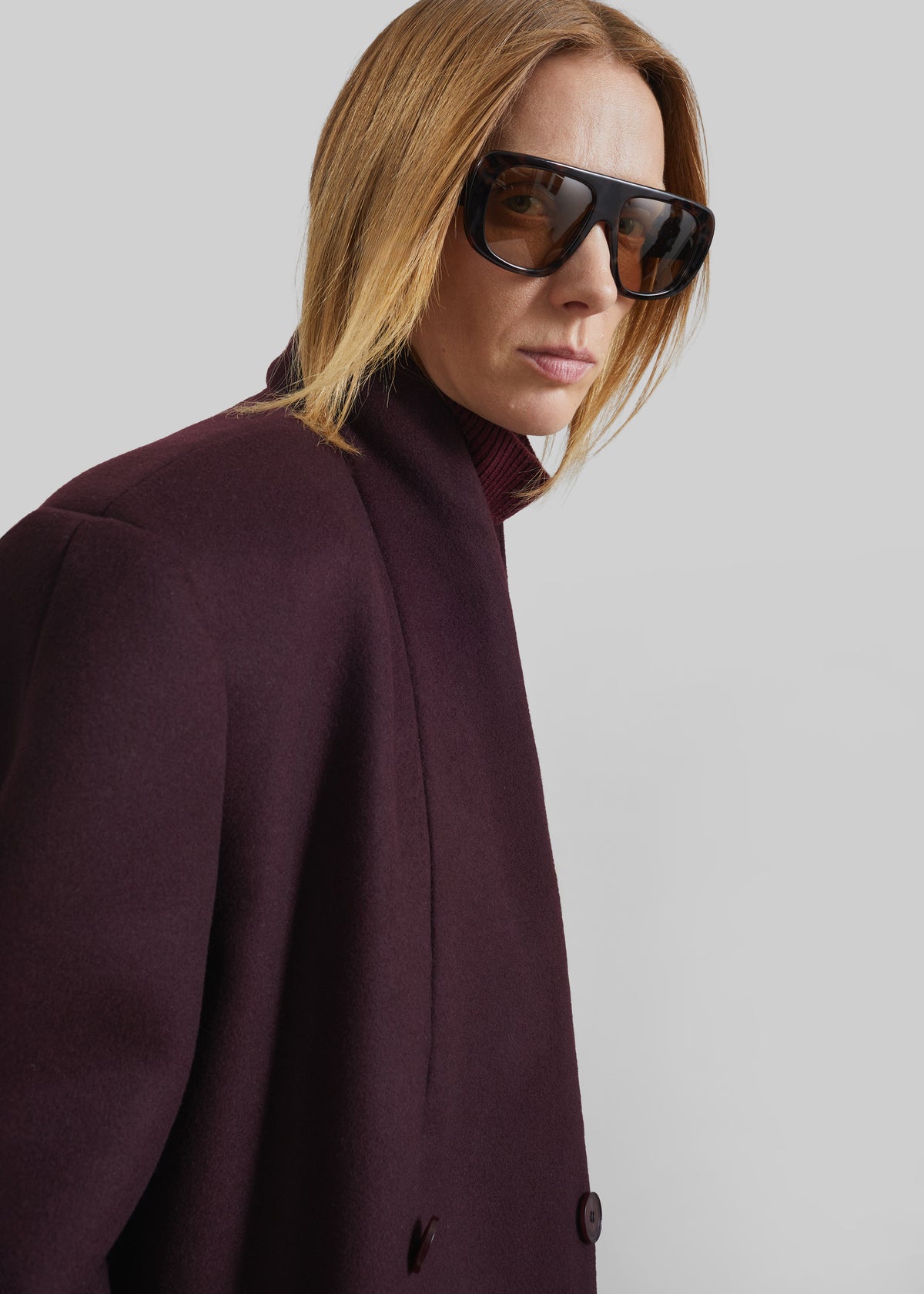 Brea Collarless Coat - Burgundy