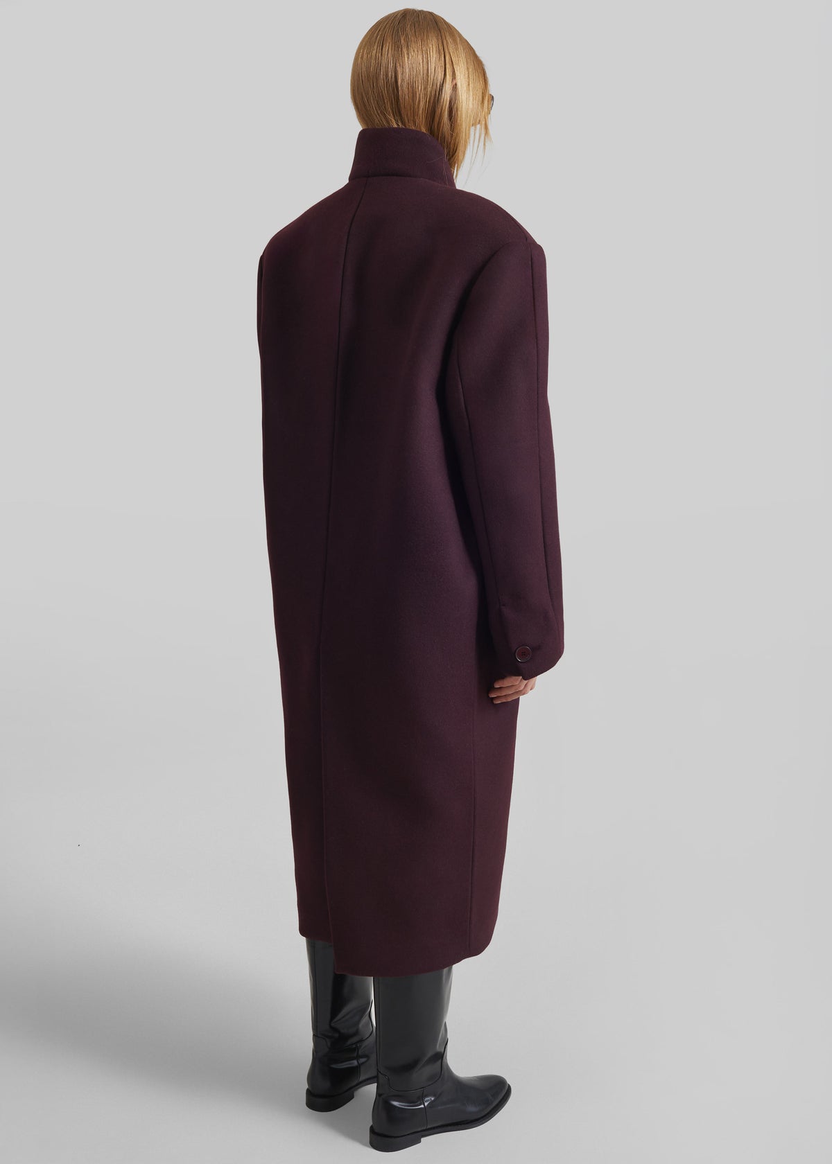 Brea Collarless Coat - Burgundy