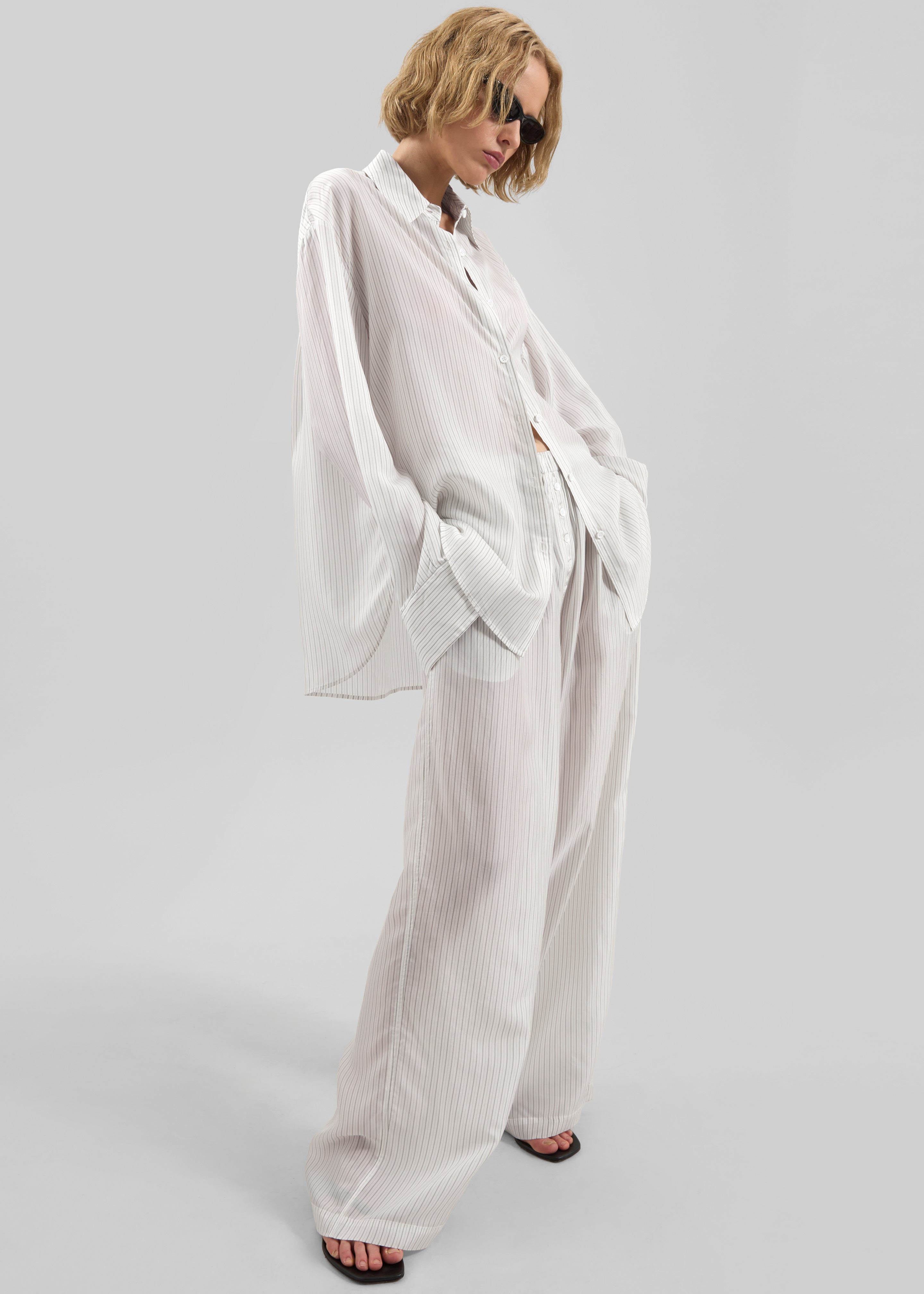 Brenna Double Striped Wide Pants - White/Black Stripe - 10