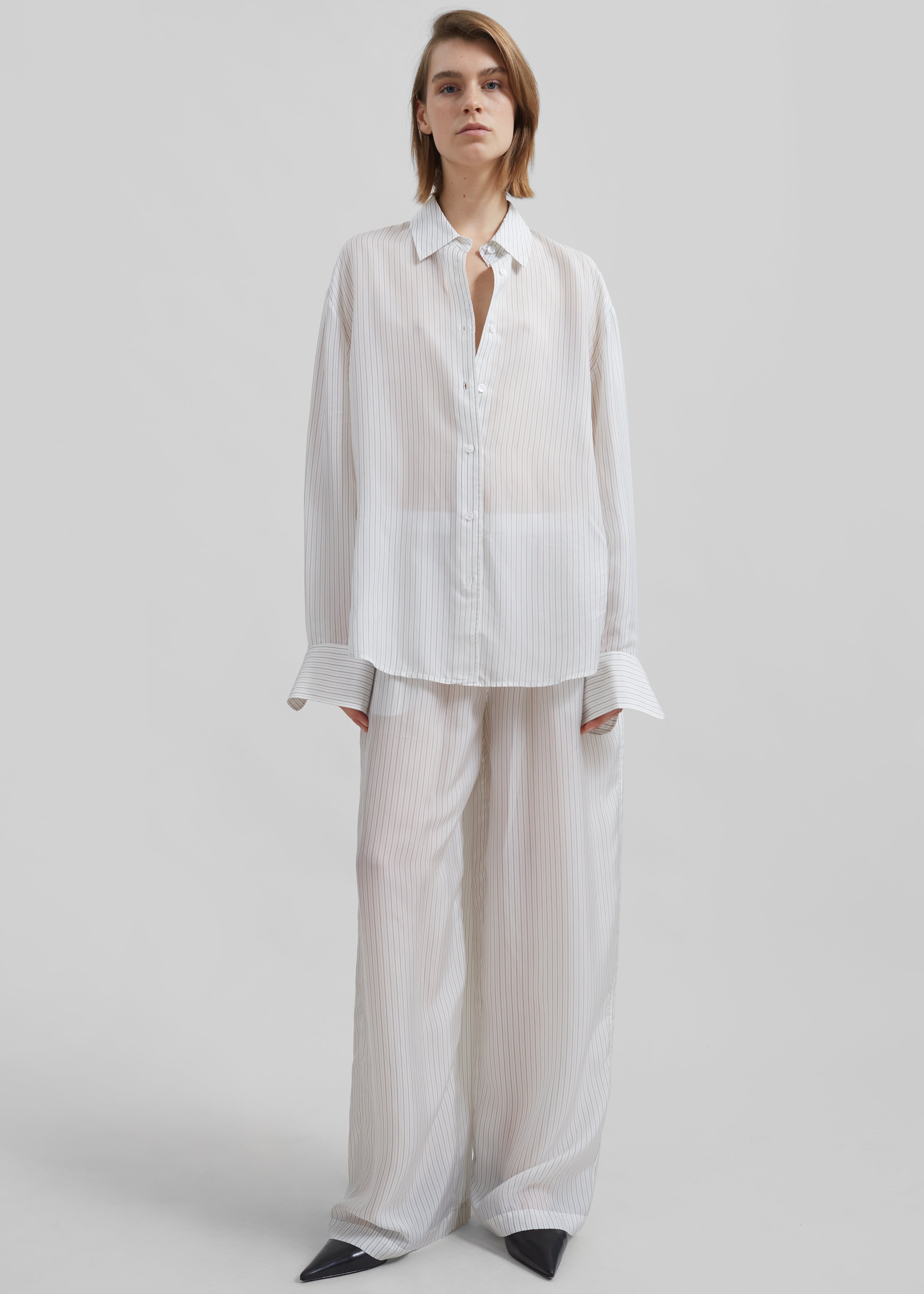 Brenna Double Striped Wide Pants - White/Black Stripe - 7