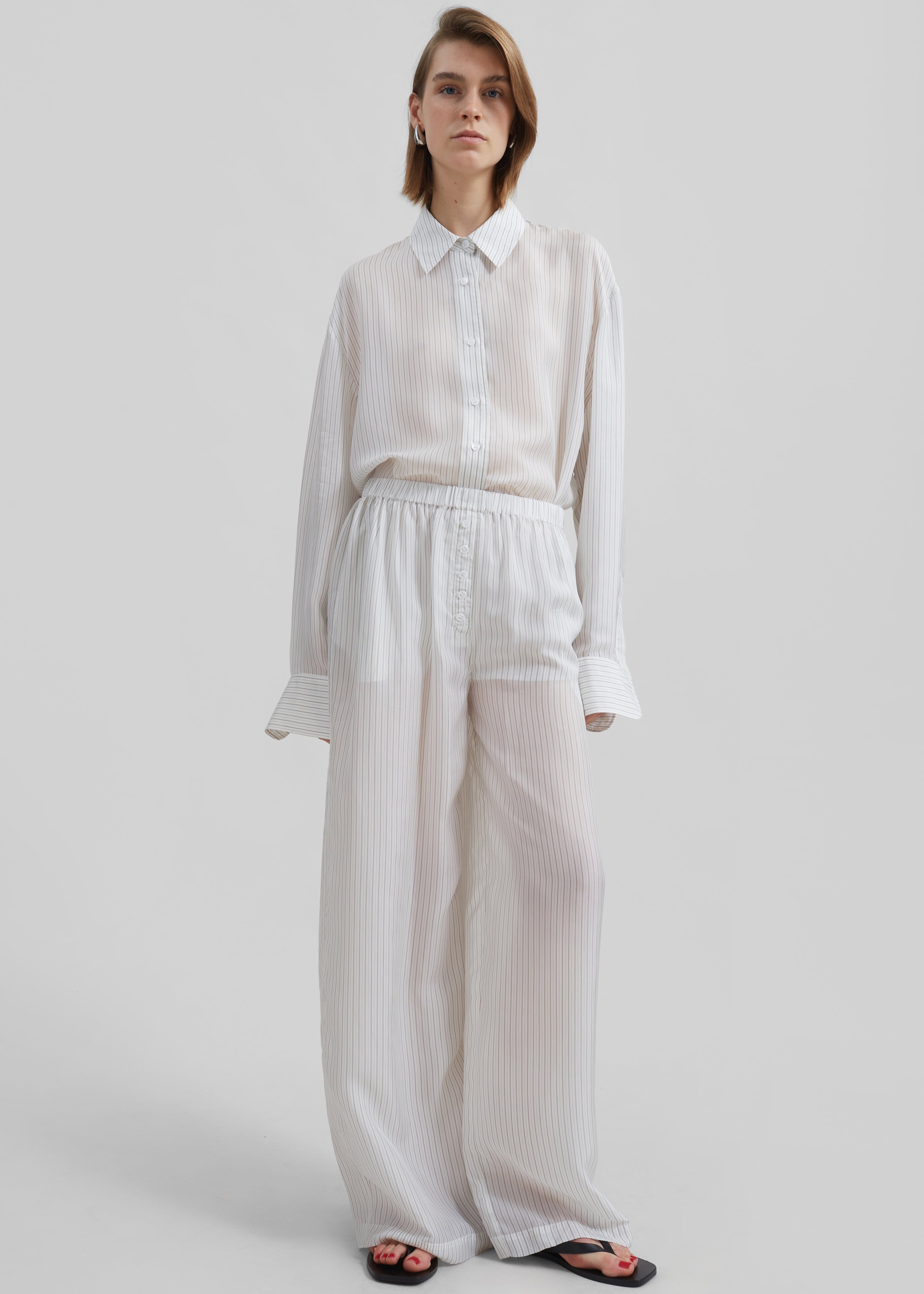 Brenna Double Striped Wide Pants - White/Black Stripe - 6