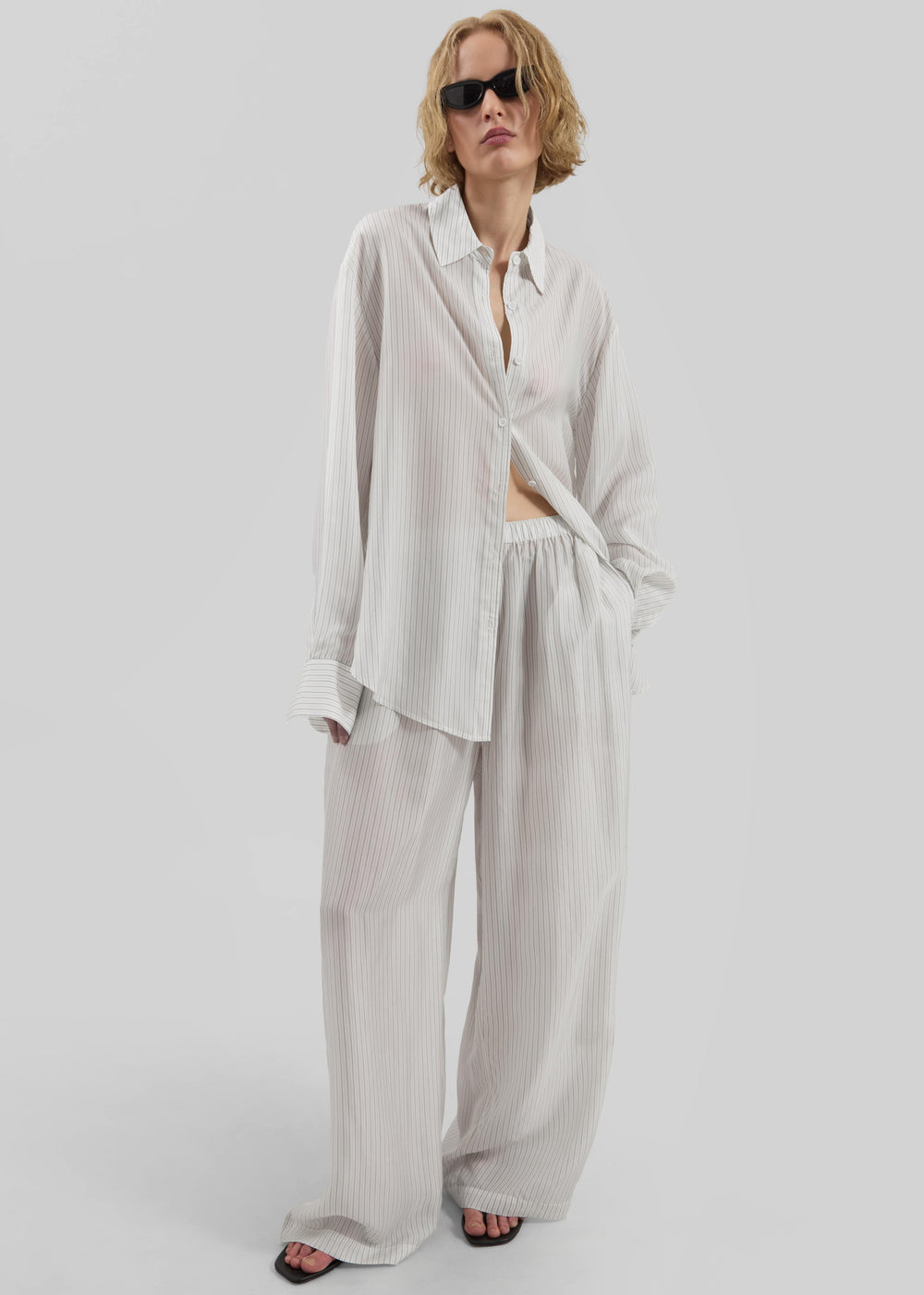 Brenna Double Striped Wide Pants - White/Black Stripe