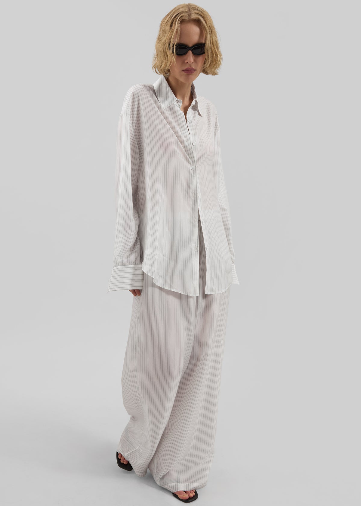 Brenna Double Striped Wide Pants - White/Black Stripe - 12