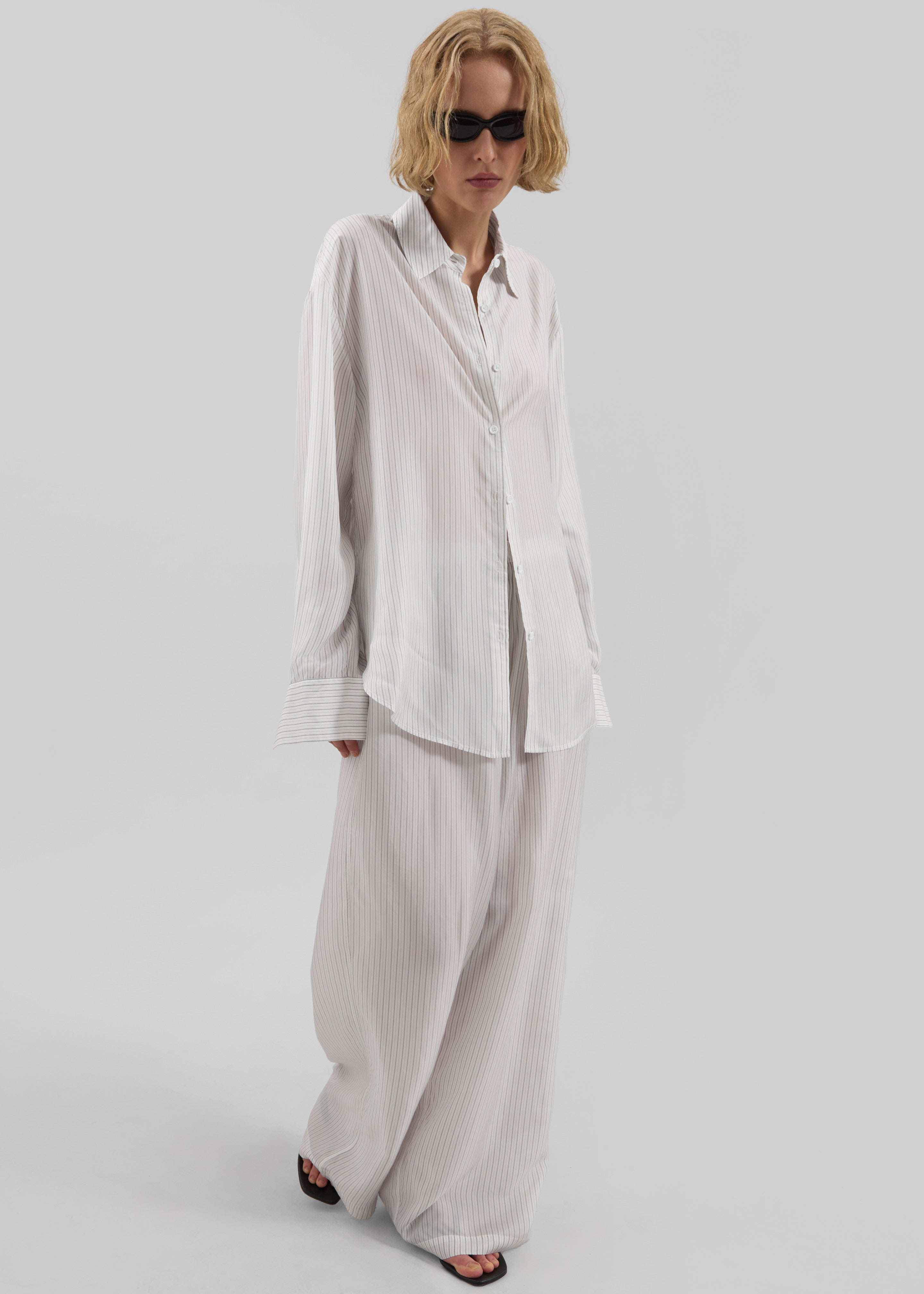 Brenna Double Striped Wide Pants - White/Black Stripe - 12