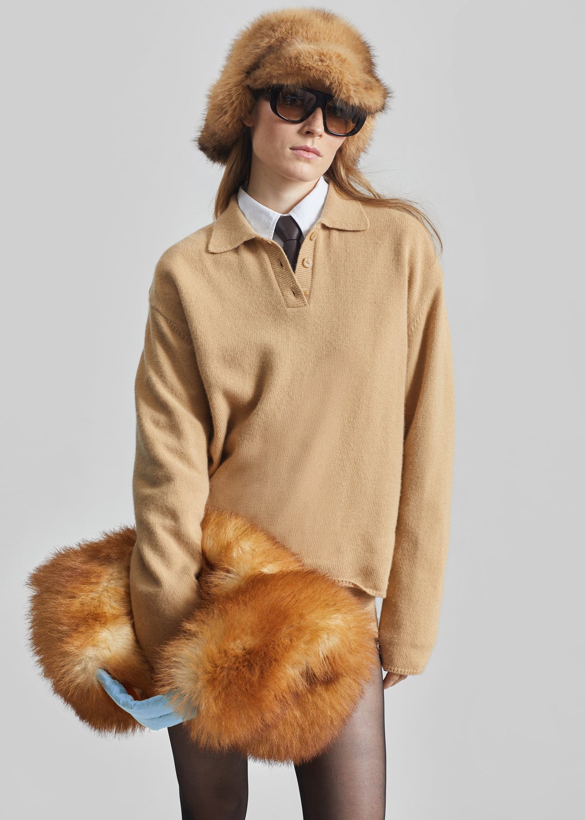 Bresica Knit Polo Sweater - Camel - 1