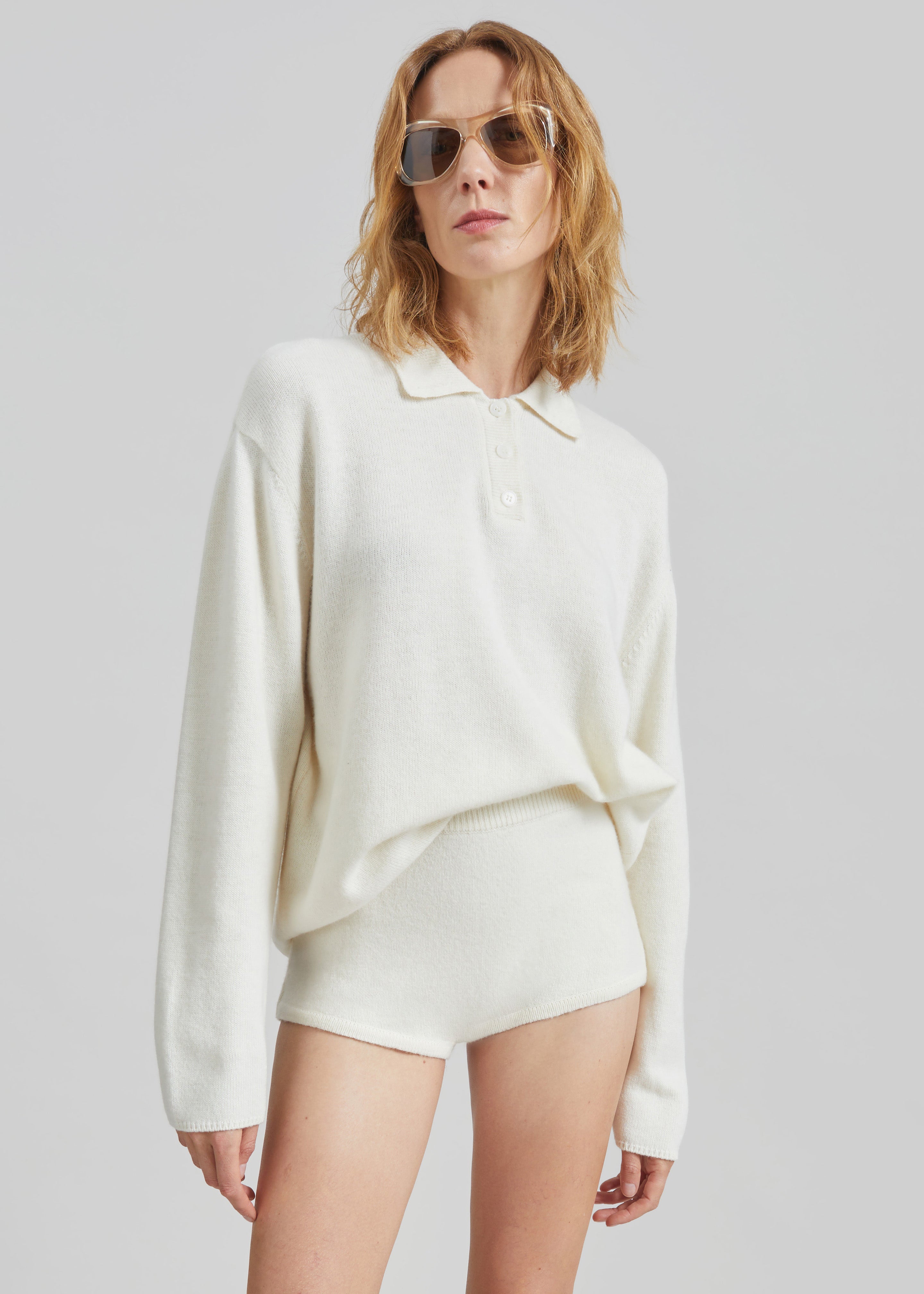 Bresica Knit Polo Sweater - Ivory - 3