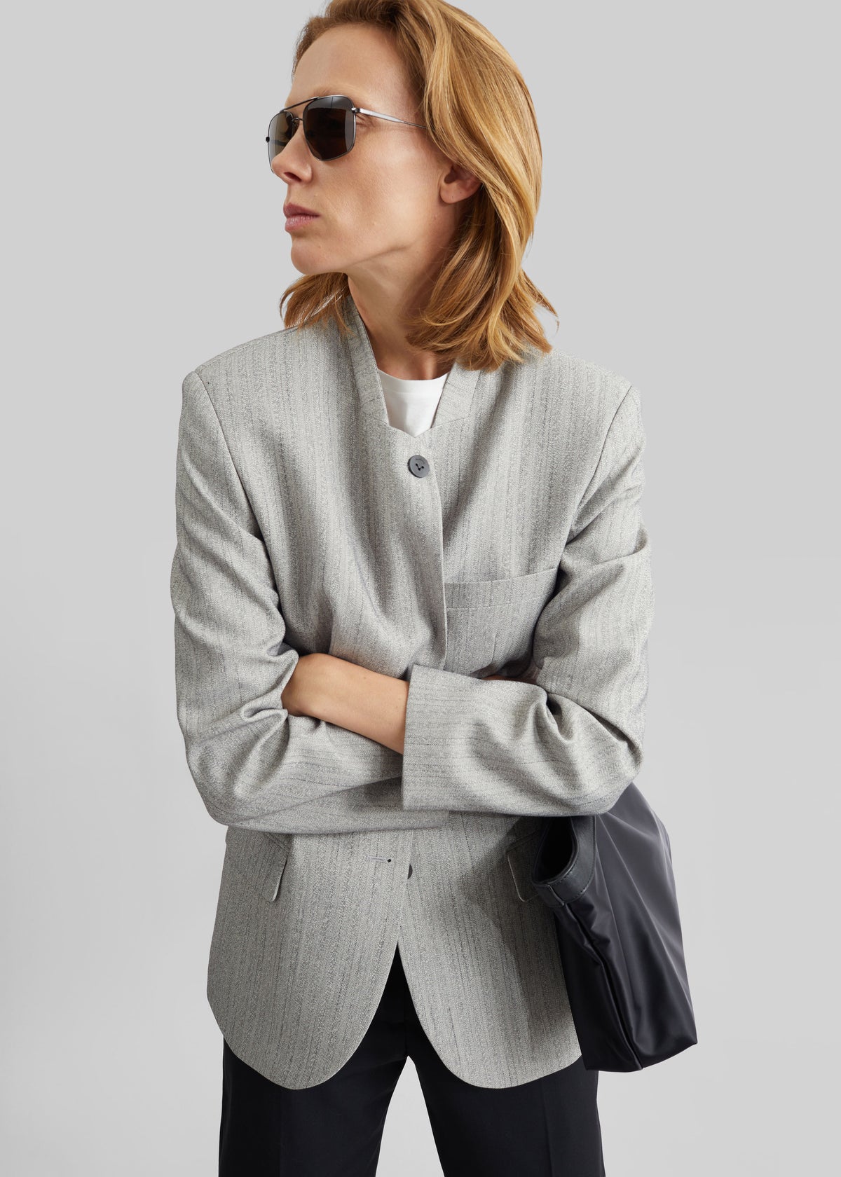 Breux Collarless Padded Blazer - Grey Melange - 6