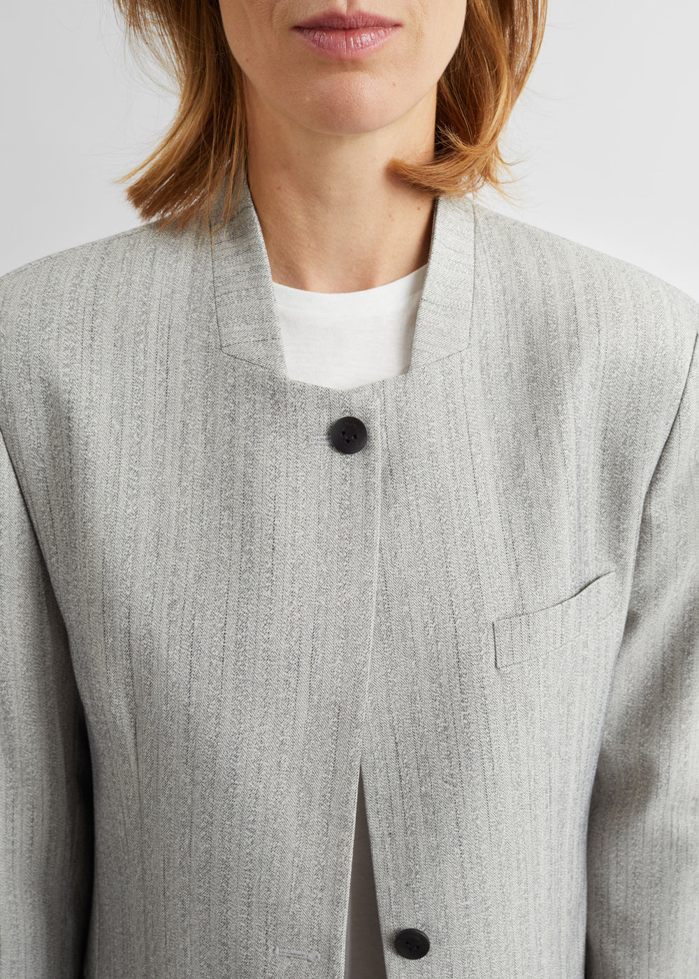Breux Collarless Padded Blazer - Grey Melange - 1
