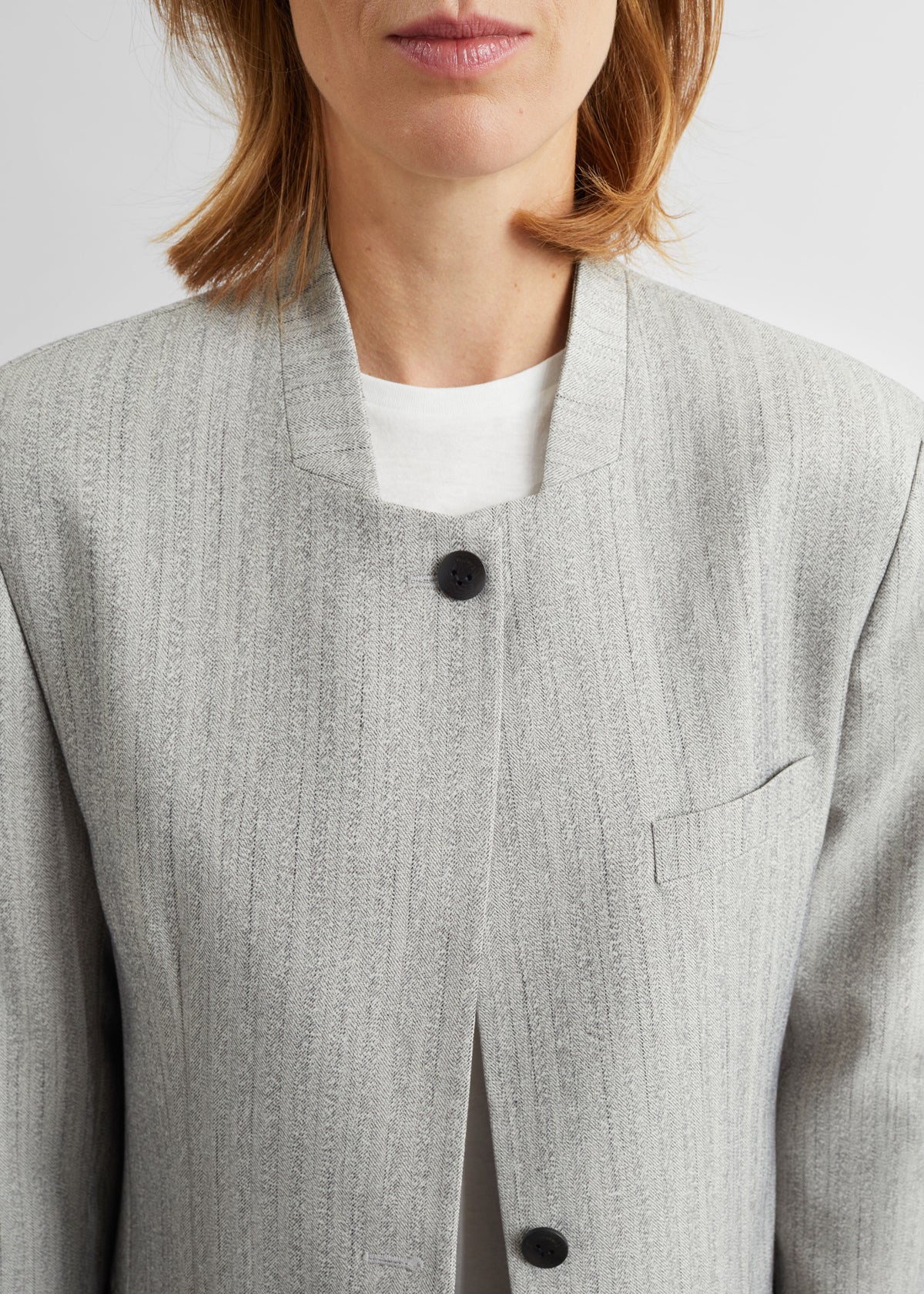Breux Collarless Padded Blazer - Grey Melange - 3