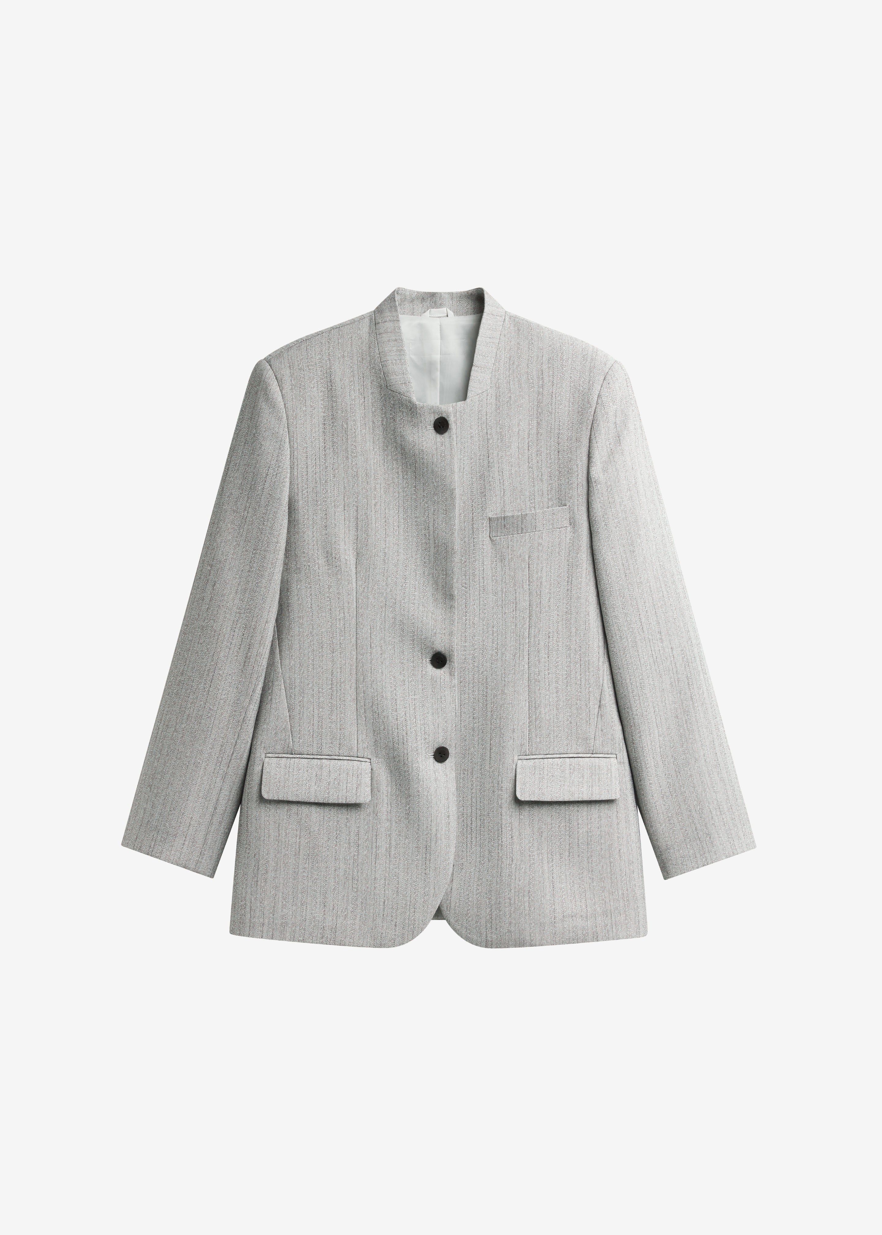 Breux Collarless Padded Blazer - Grey Melange - 9