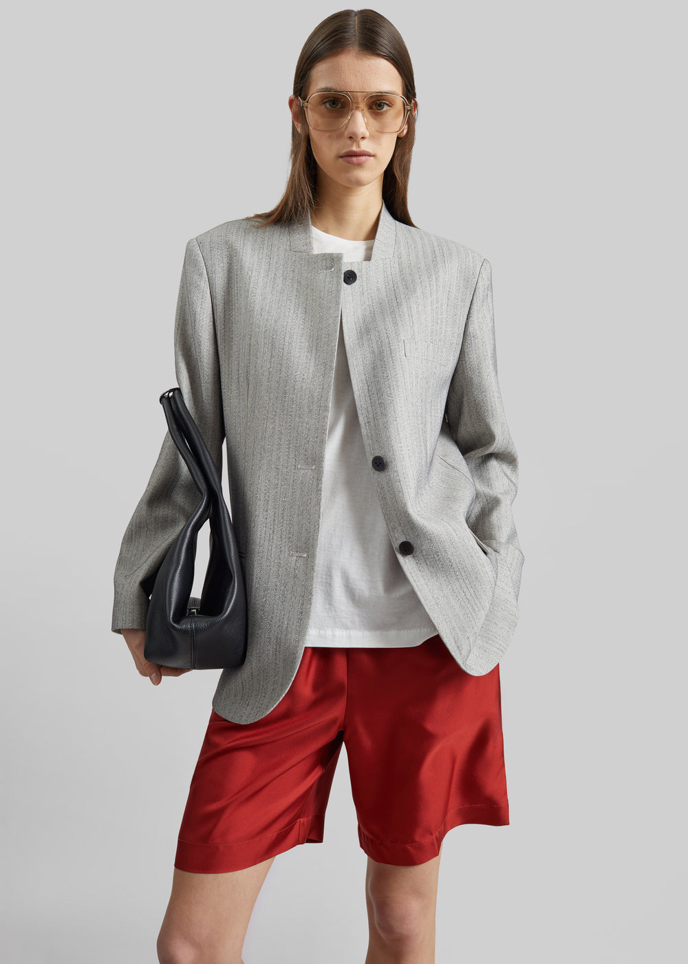 Breux Collarless Padded Blazer - Grey Melange - 1