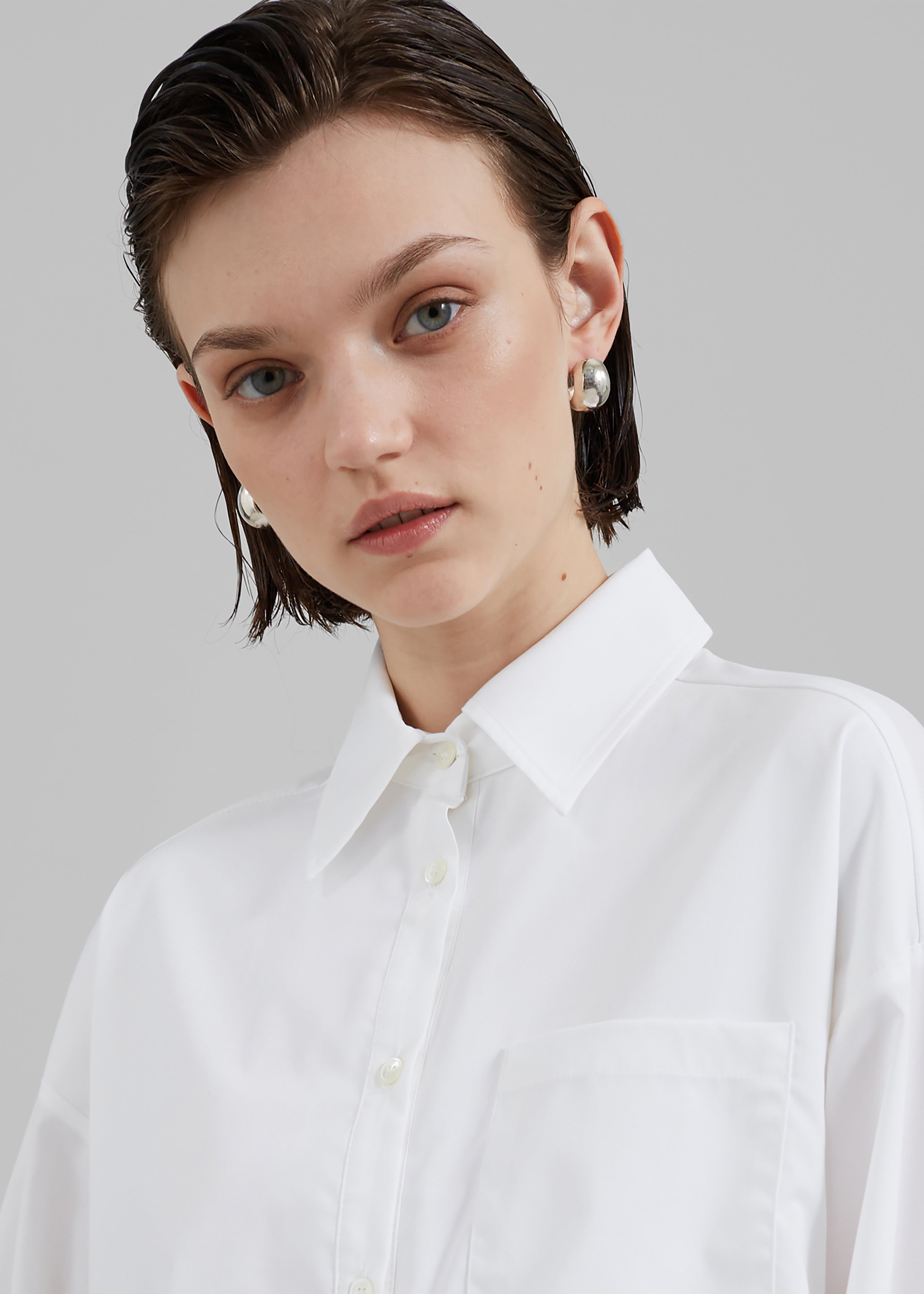 Bria Layered Button Up Shirt - White - 4
