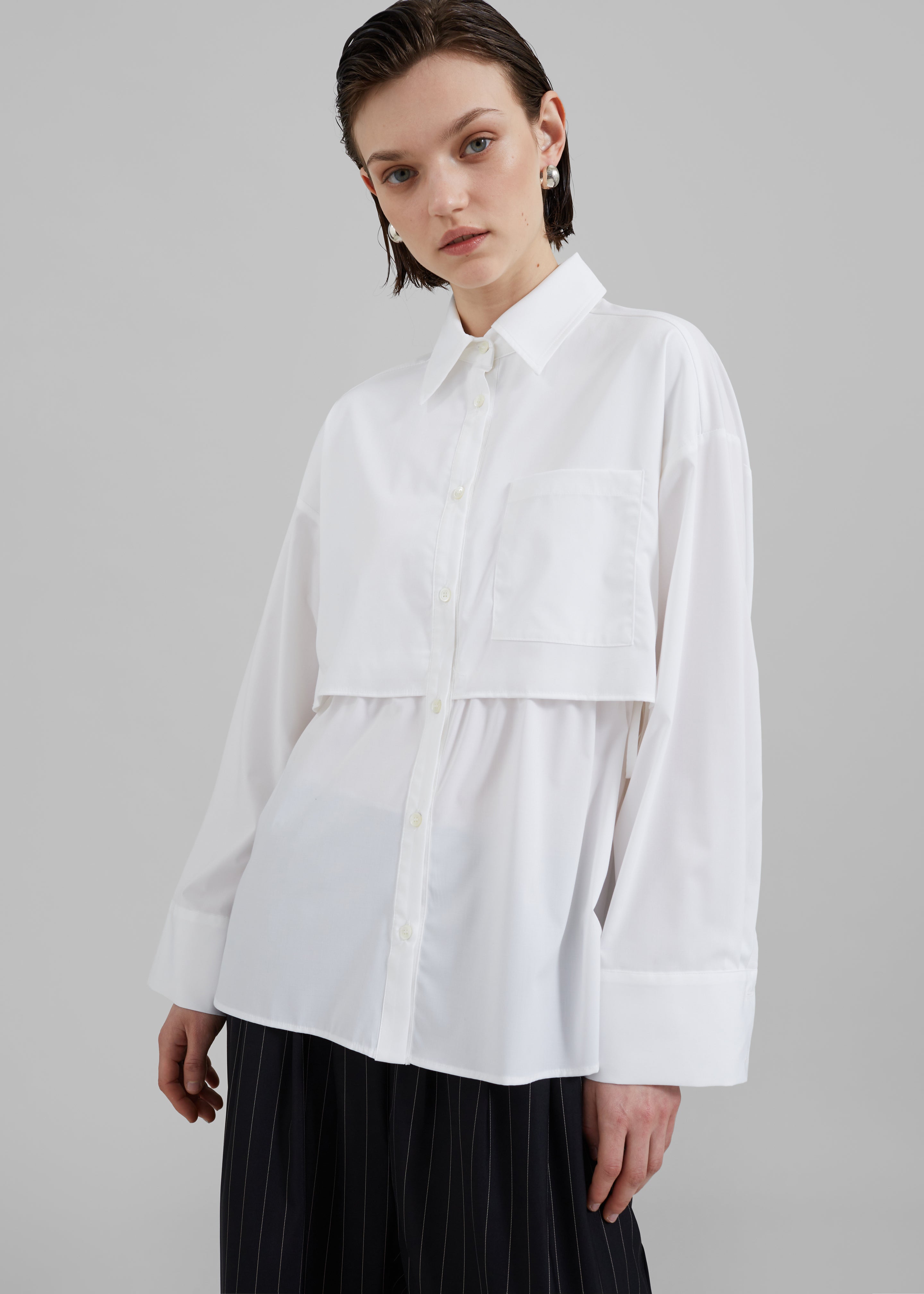 Bria Layered Button Up Shirt - White - 2