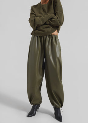 Briar Faux Leather Balloon Pants - Khaki