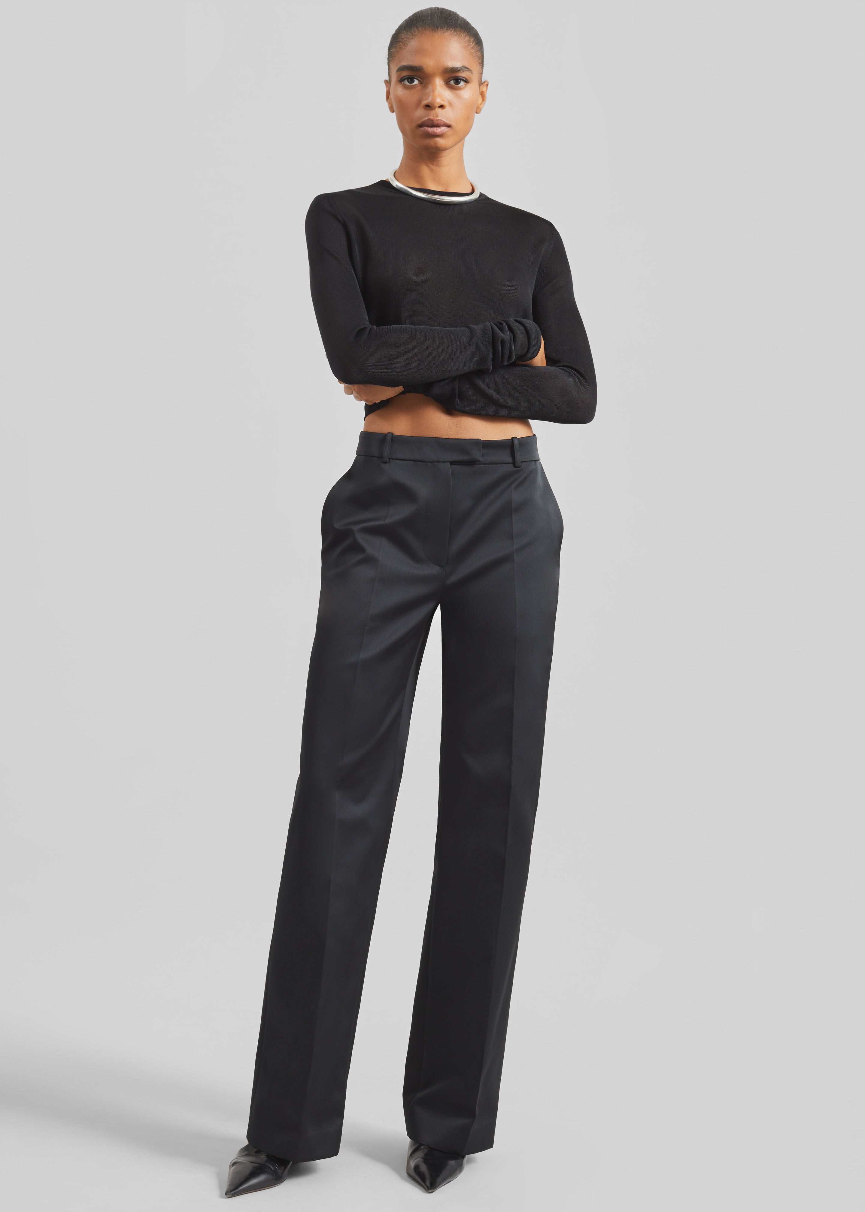 パンツ frey SATIN WATER PANTS Black Brickell Satin Trousers - Black – The Frankie Shop