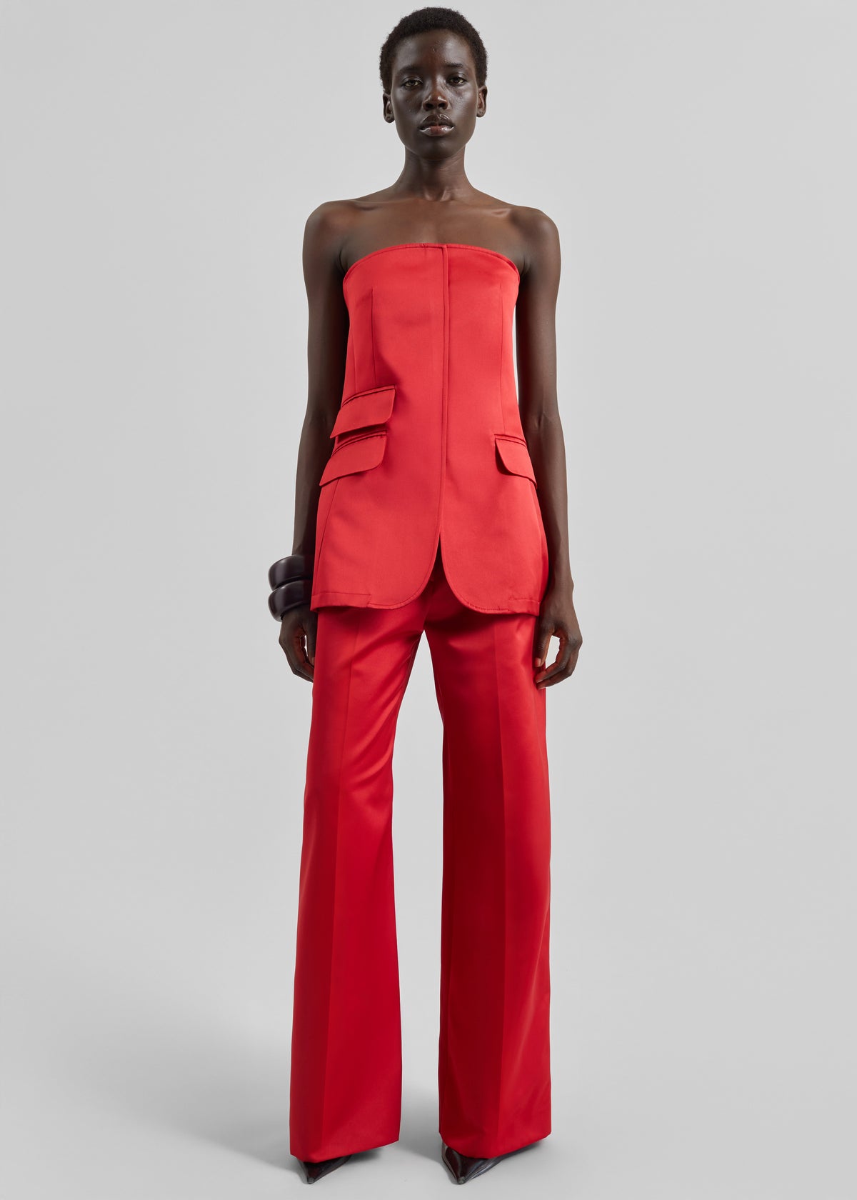 Brickell Satin Trousers - Red - 4