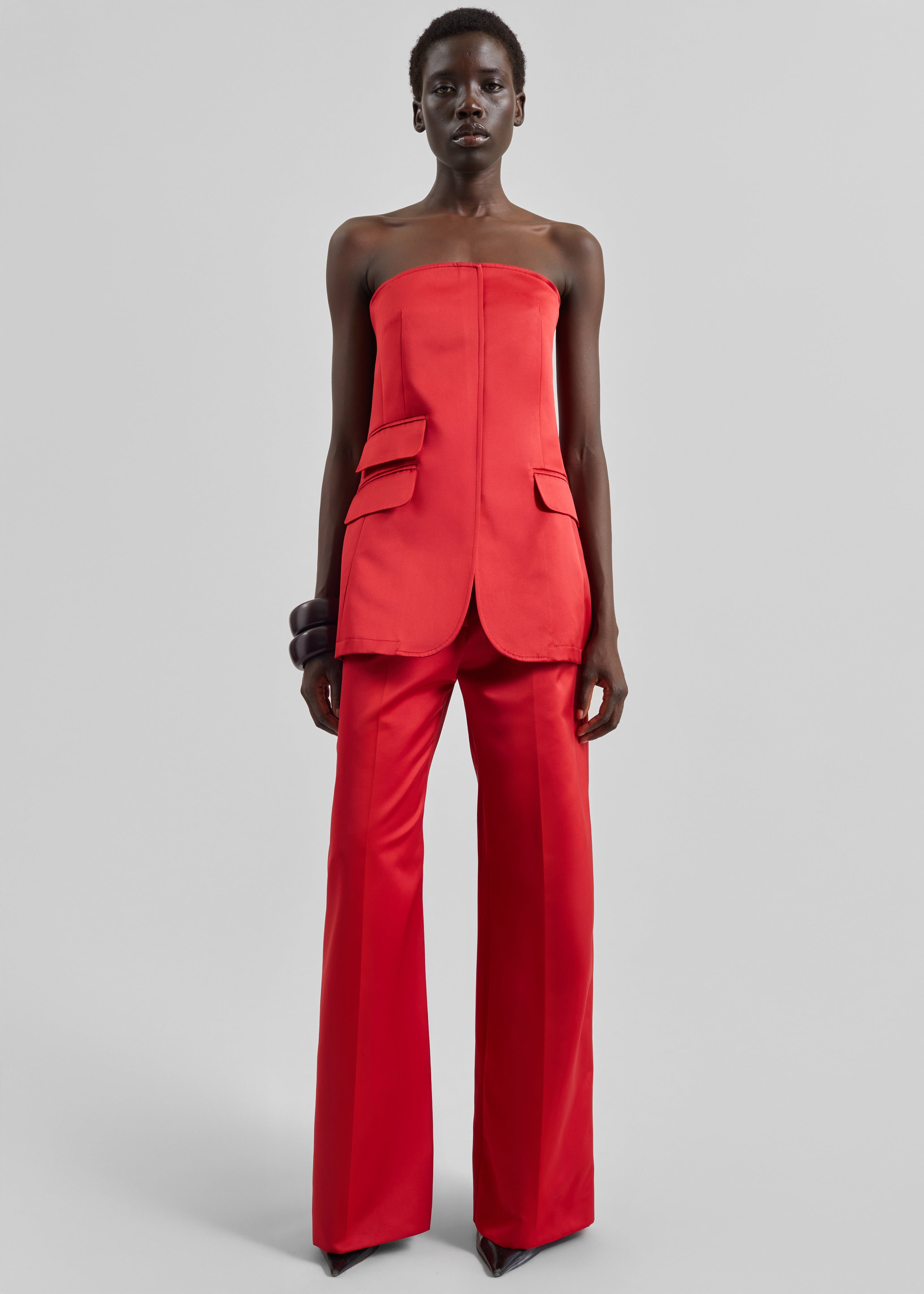 Brickell Satin Trousers - Red - 4