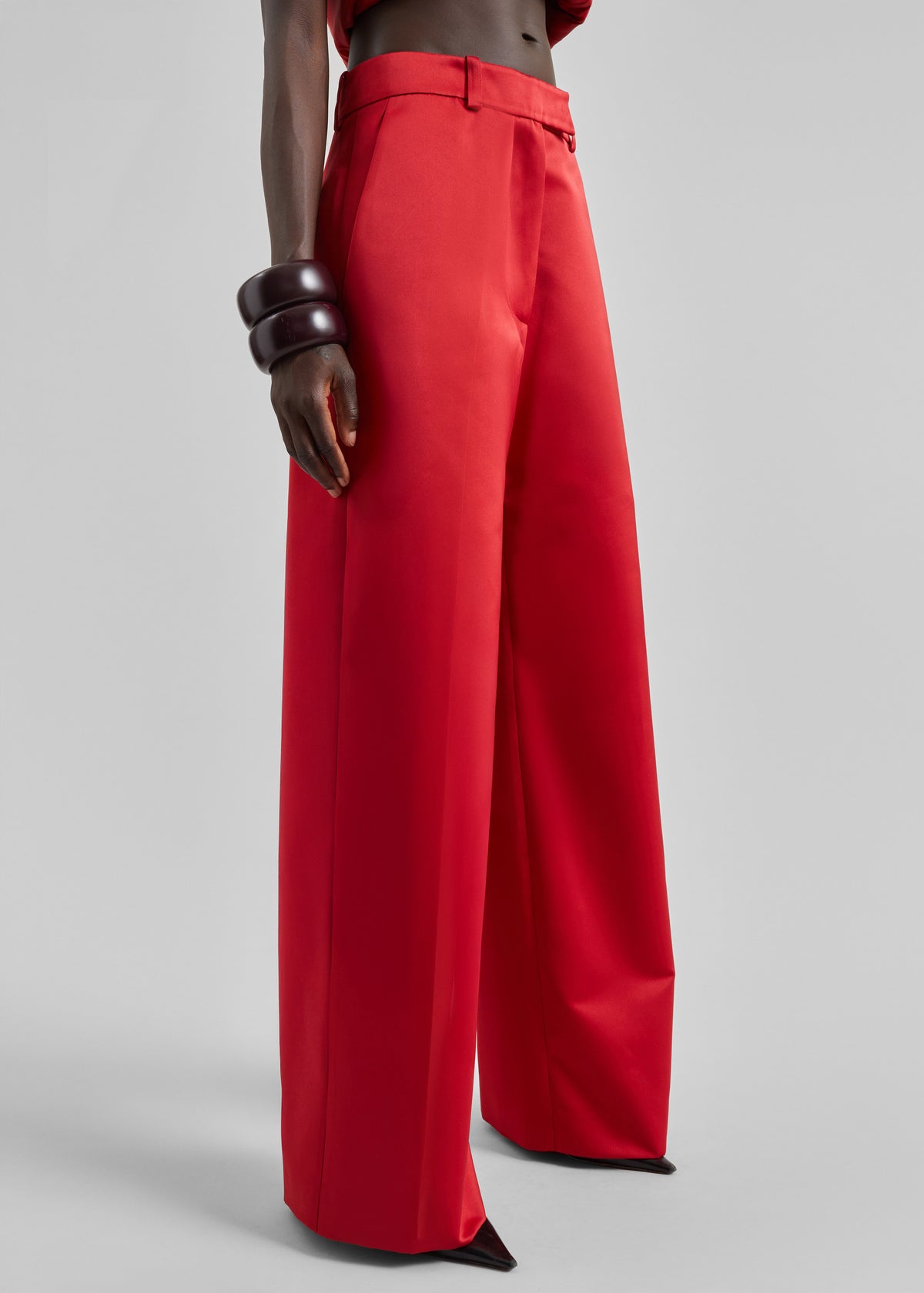 Brickell Satin Trousers - Red - 2