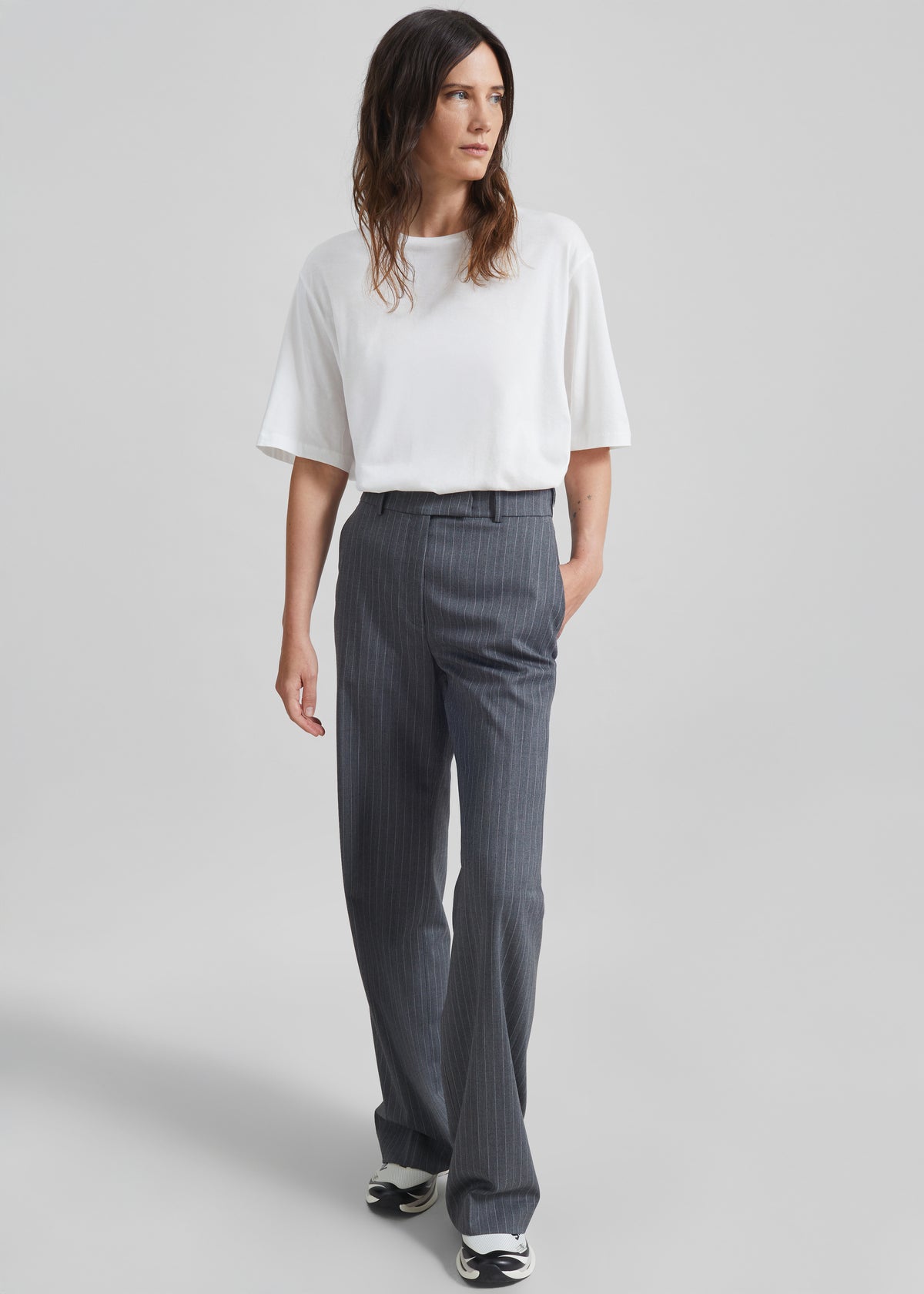 Brickell Trousers - Grey/White Pinstripe