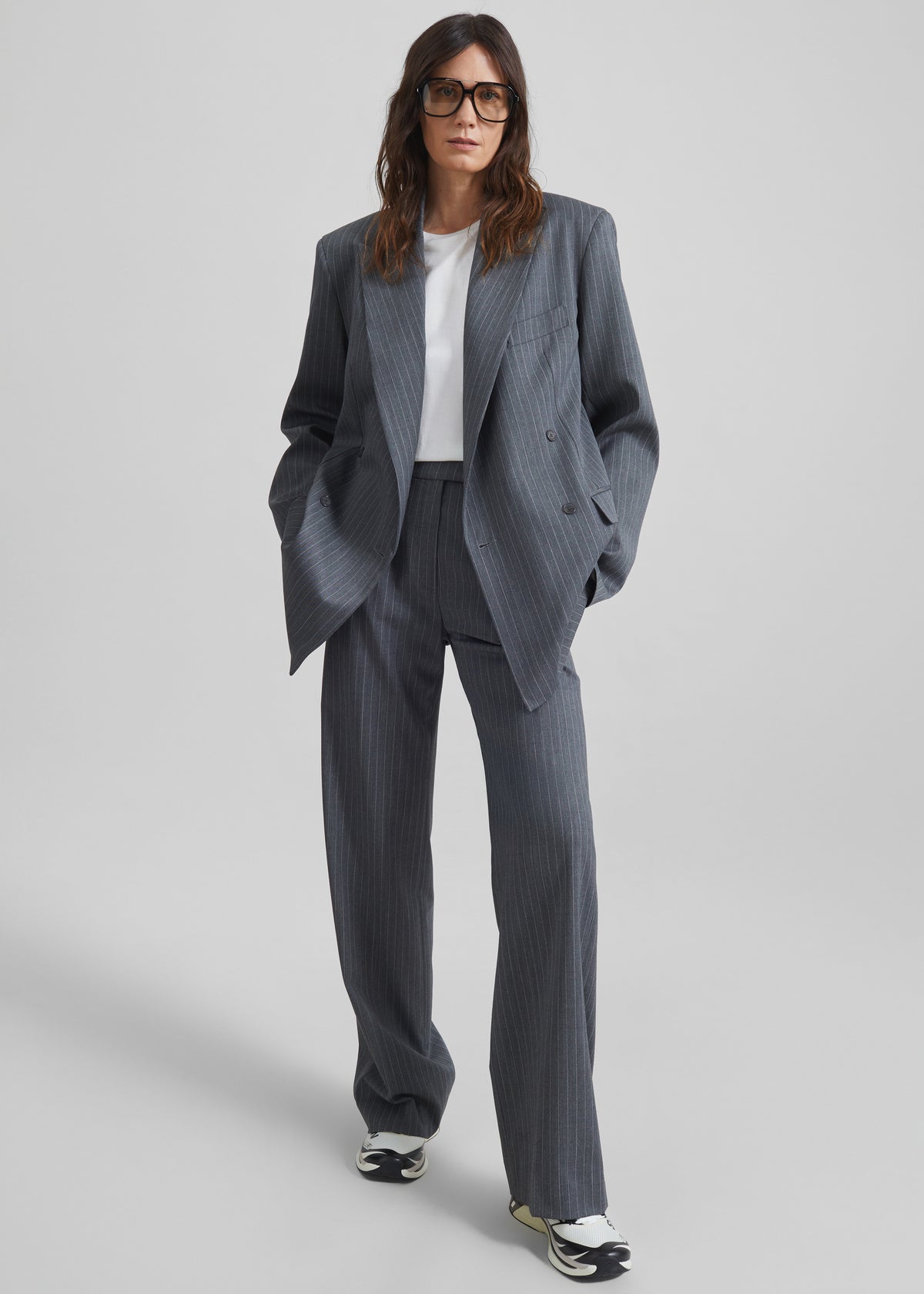 Brickell Trousers - Grey/White Pinstripe