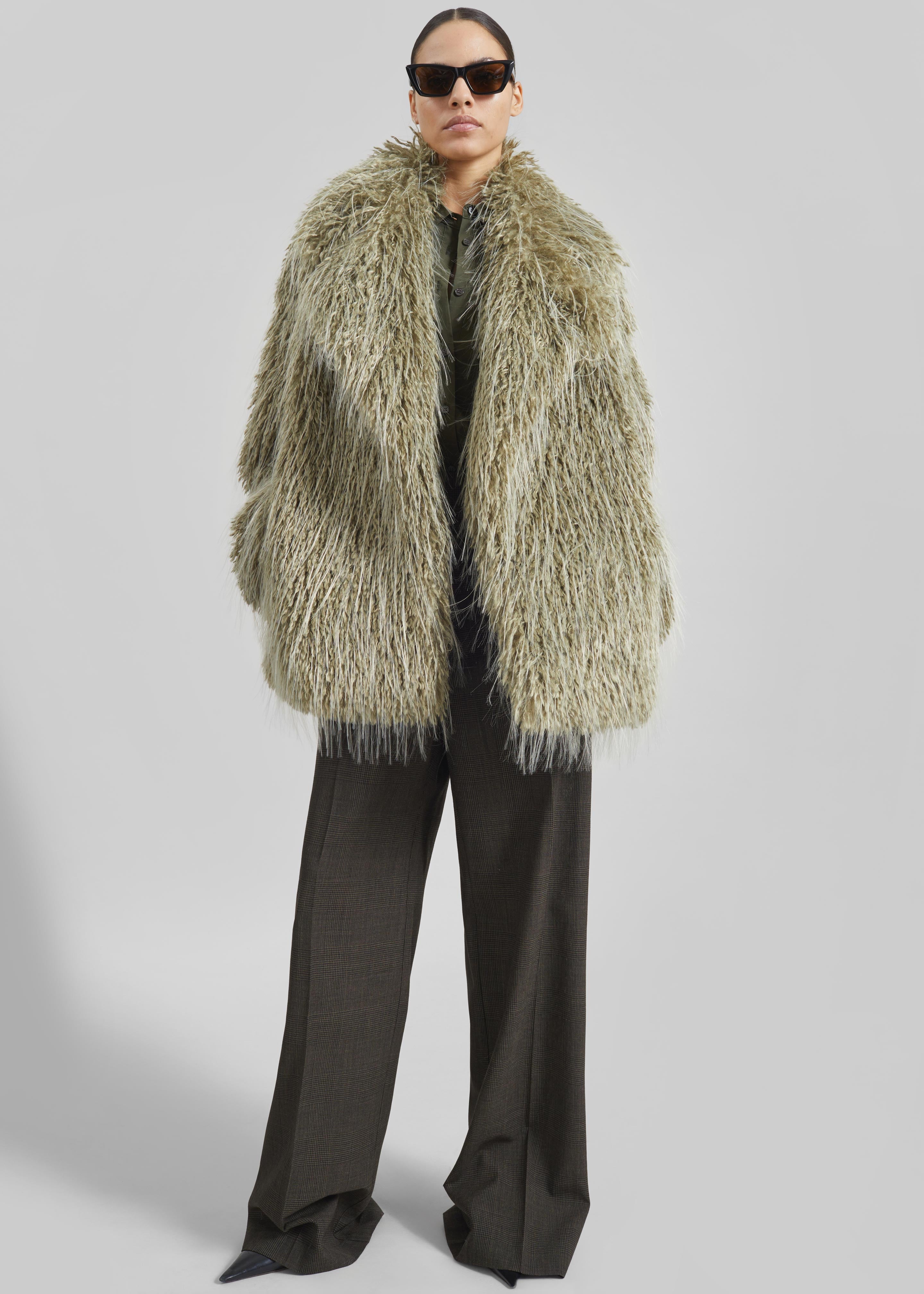 Brina Faux Fur Coat - Sage - 3
