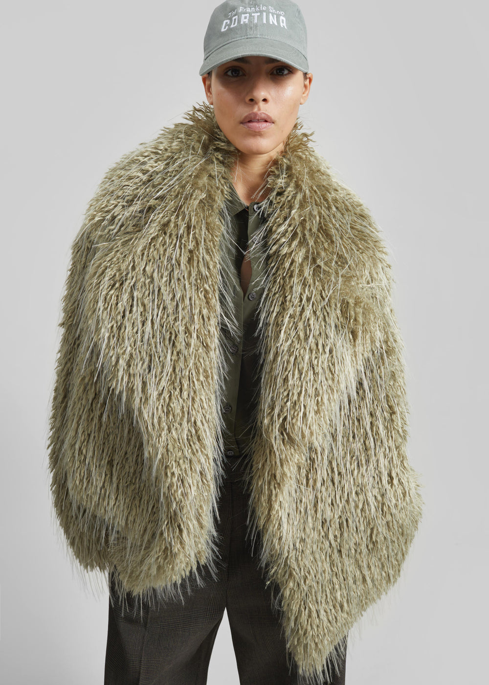 Brina Faux Fur Coat - Sage - 1