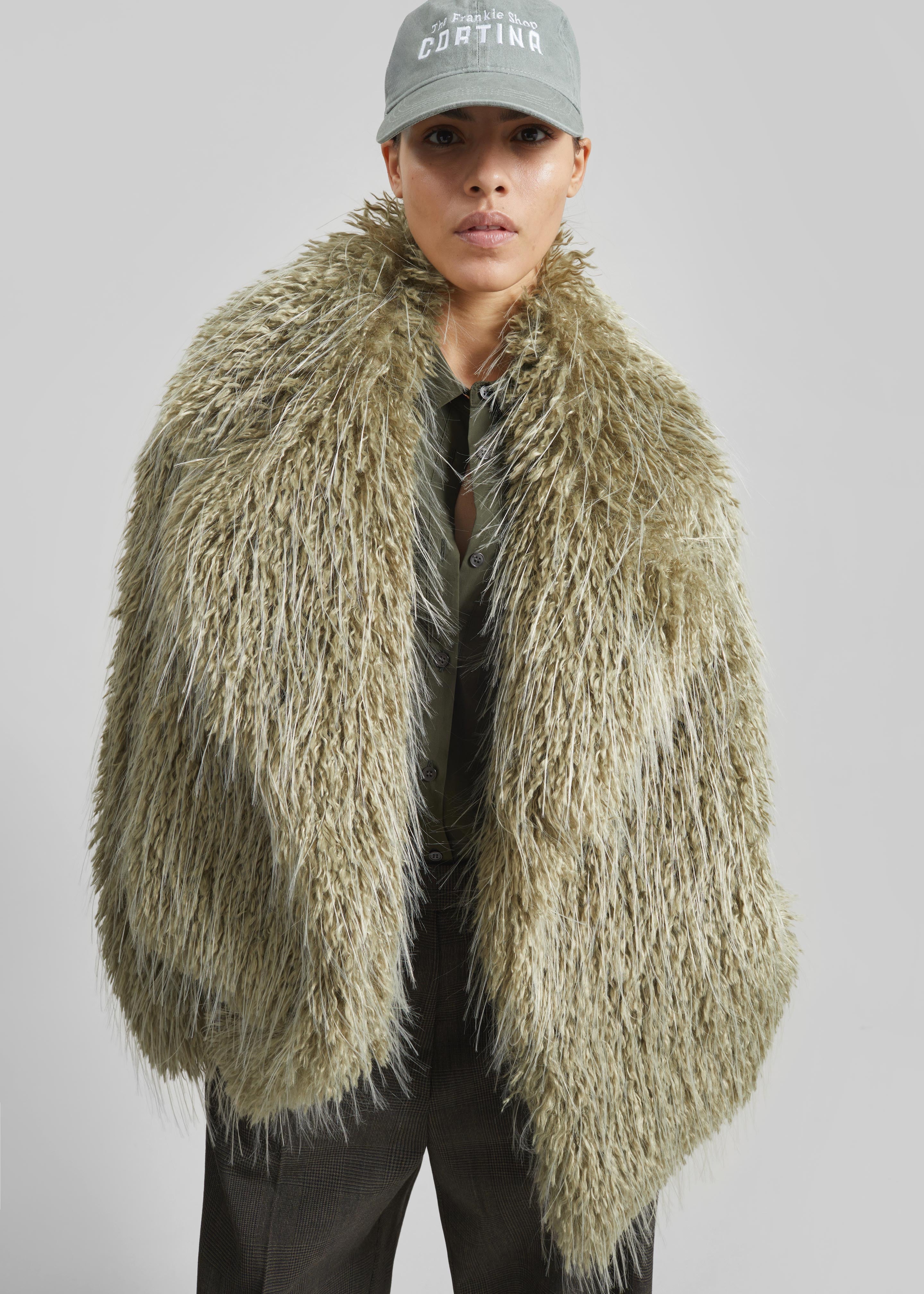 Brina Faux Fur Coat - Sage - 2