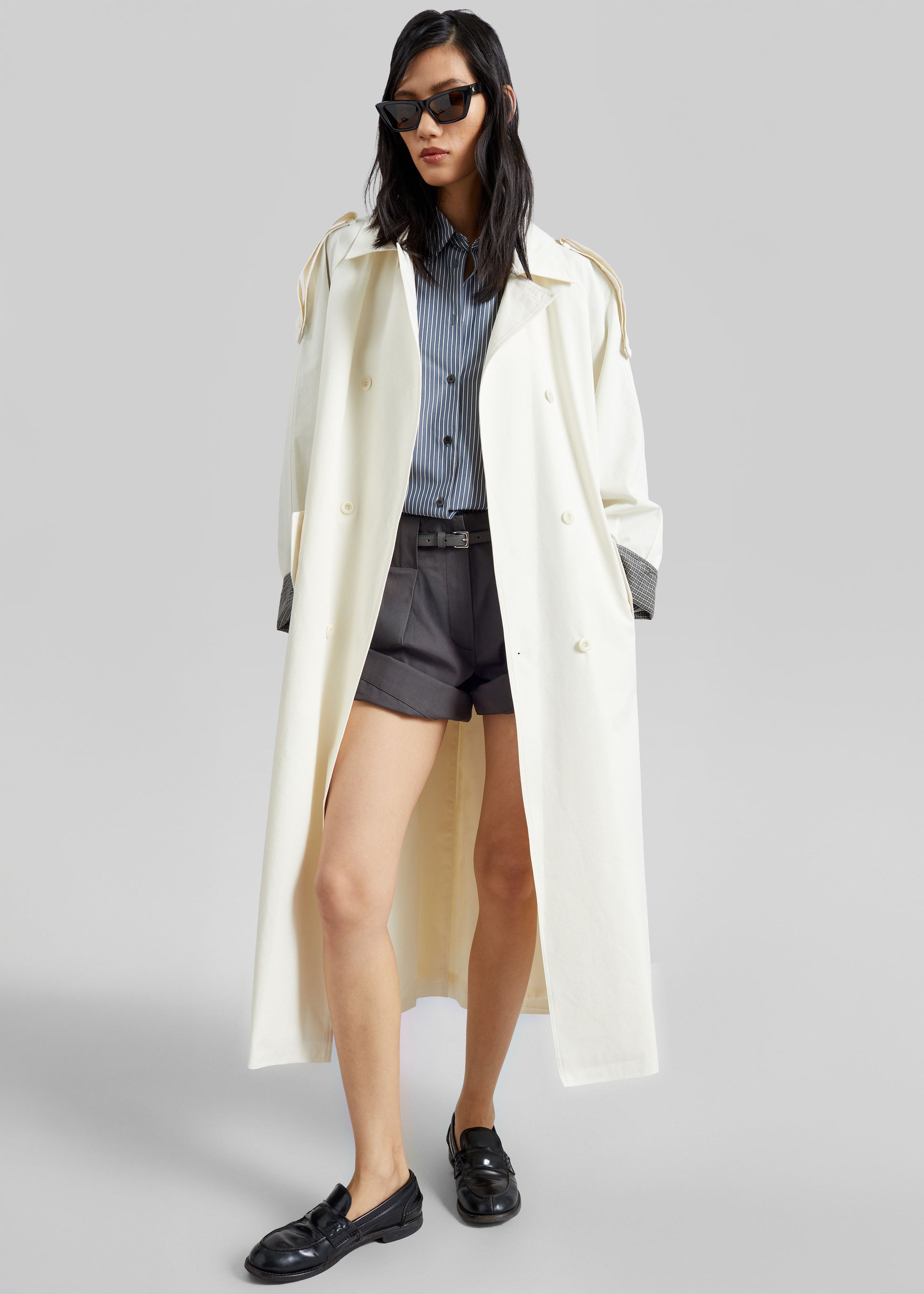 Shop the look image for Brion Contrast Cuff Trench Coat - Cream