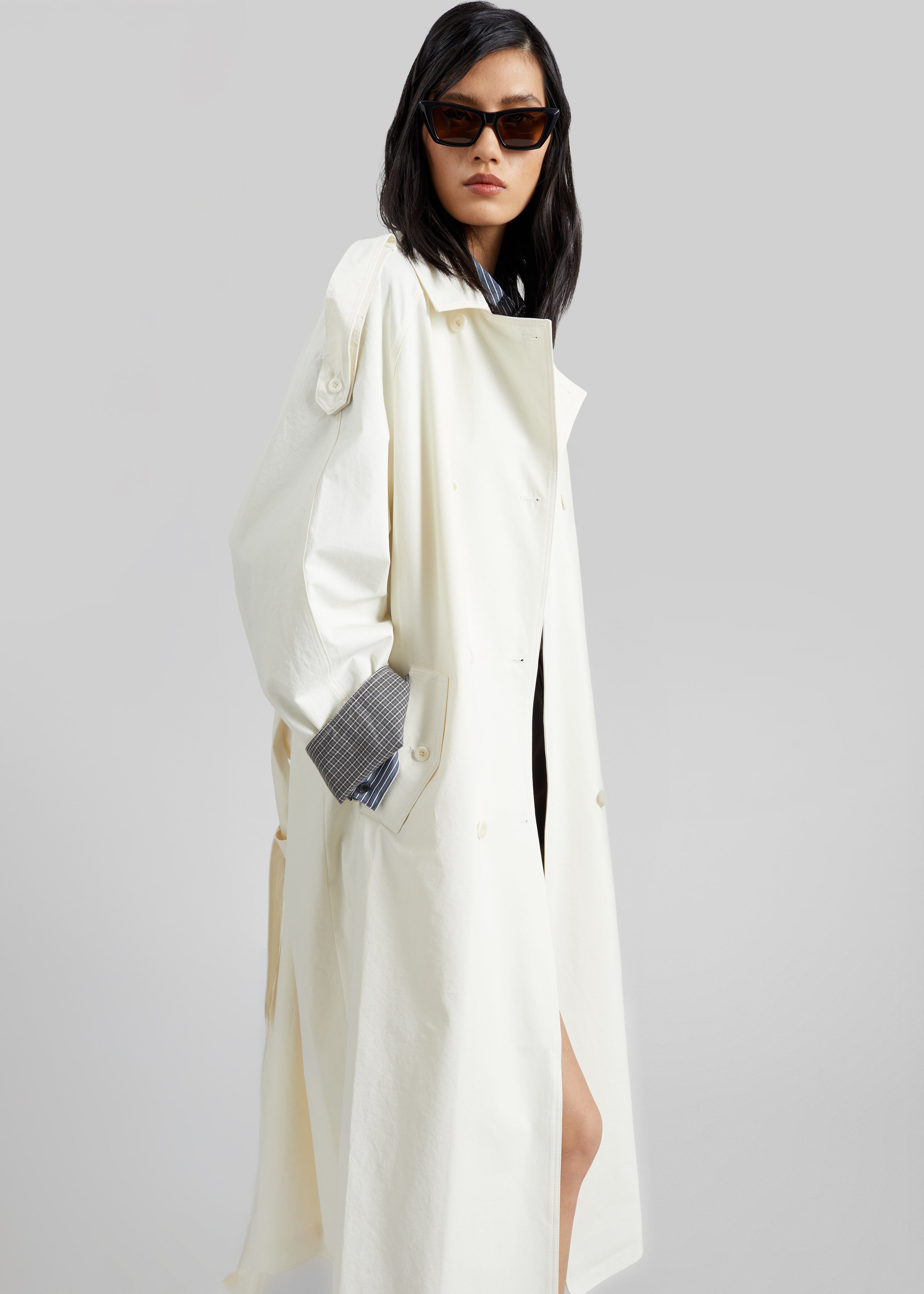 Brion Contrast Cuff Trench Coat - Cream - 5