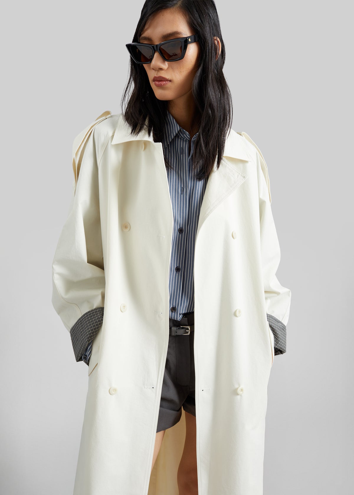 Brion Contrast Cuff Trench Coat - Cream - 4