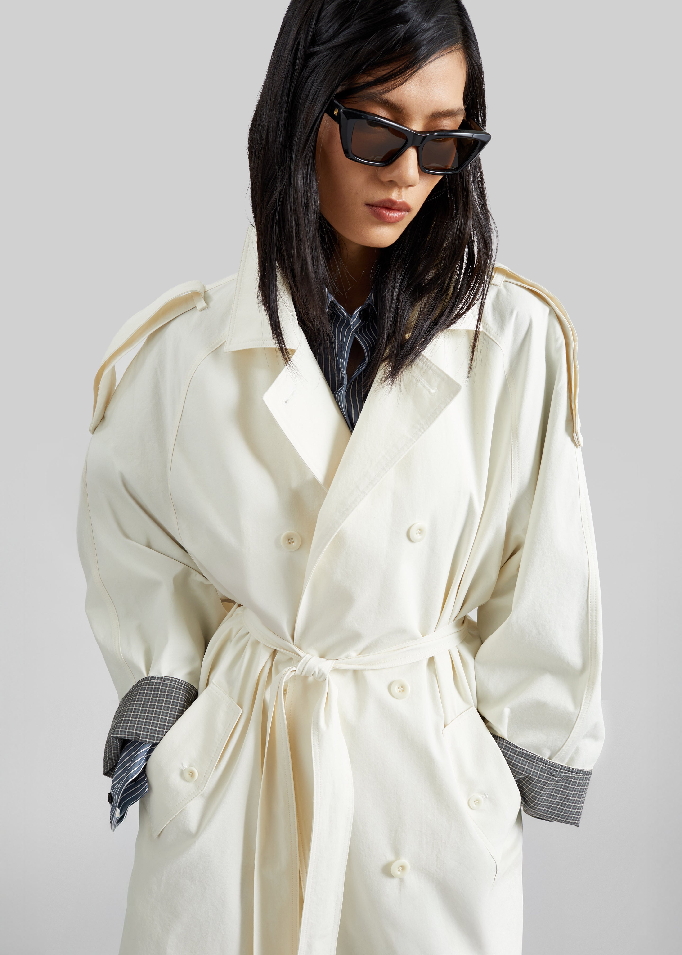 Brion Contrast Cuff Trench Coat - Cream - 2
