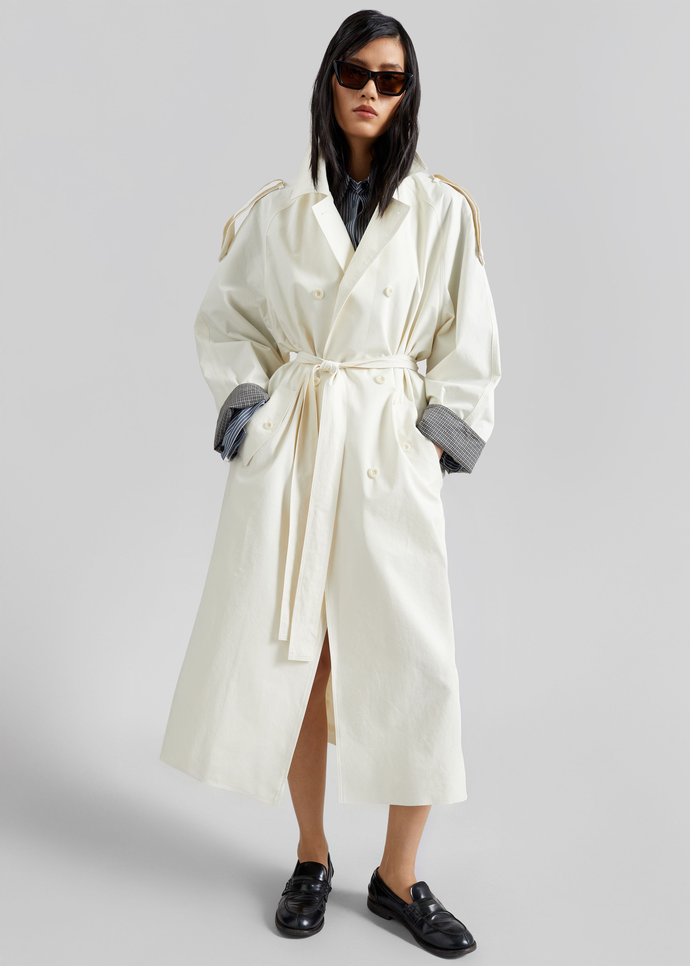 Brion Contrast Cuff Trench Coat - Cream - 3