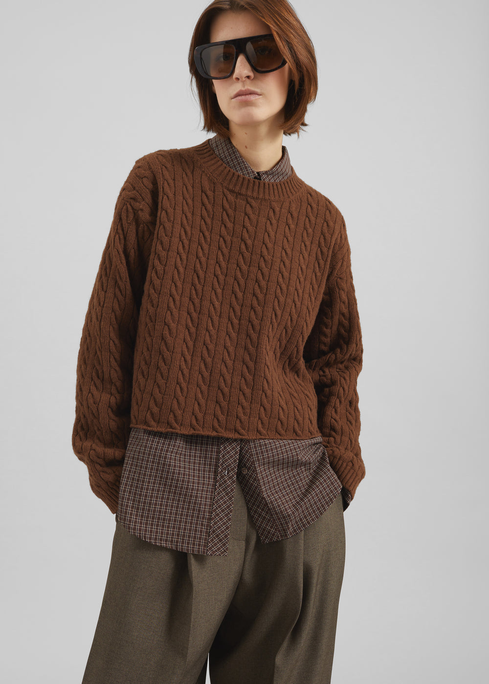 Brisbane Cropped Boxy Sweater - Brown - 1