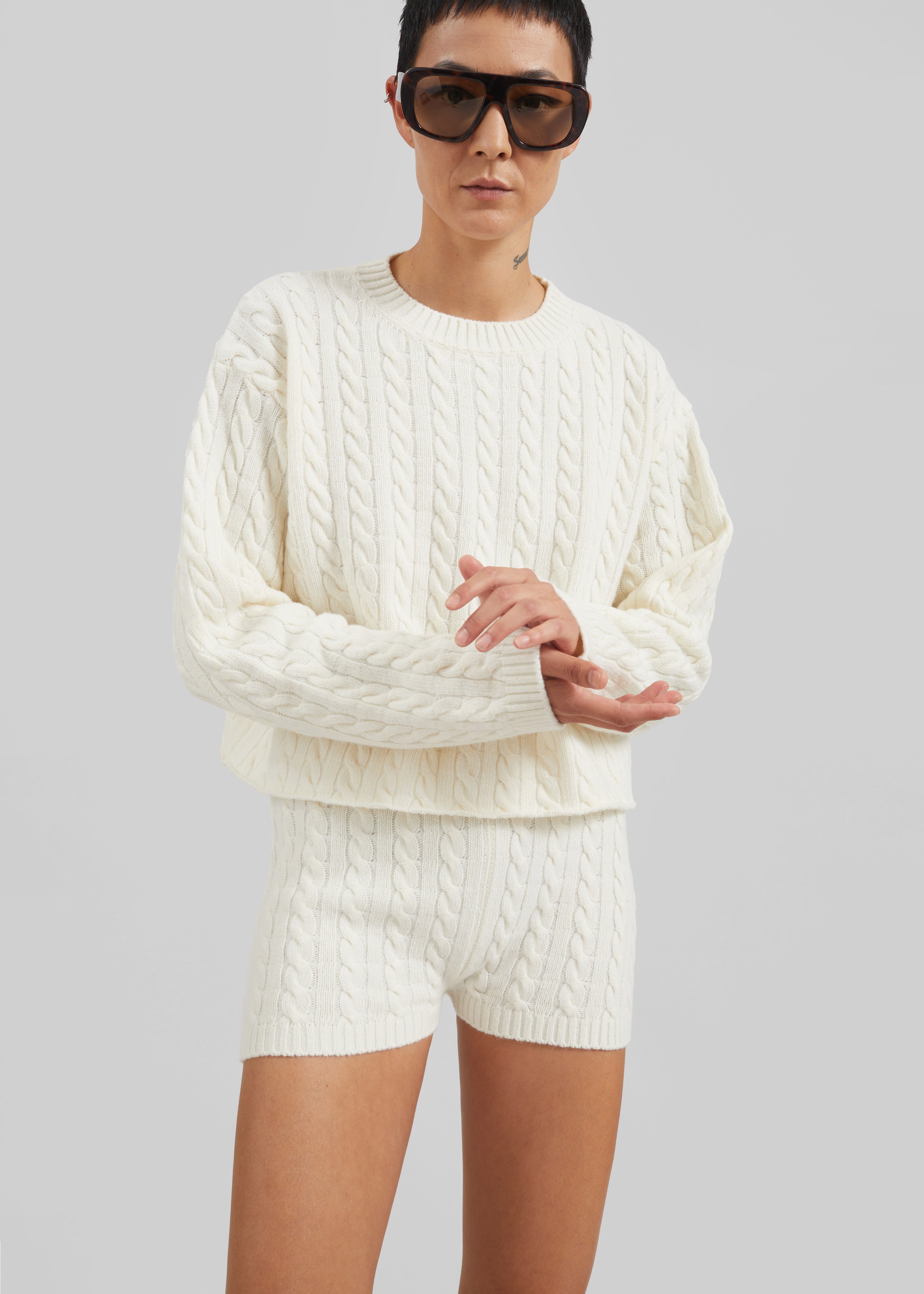 Brisbane Cropped Boxy Sweater - White - 3