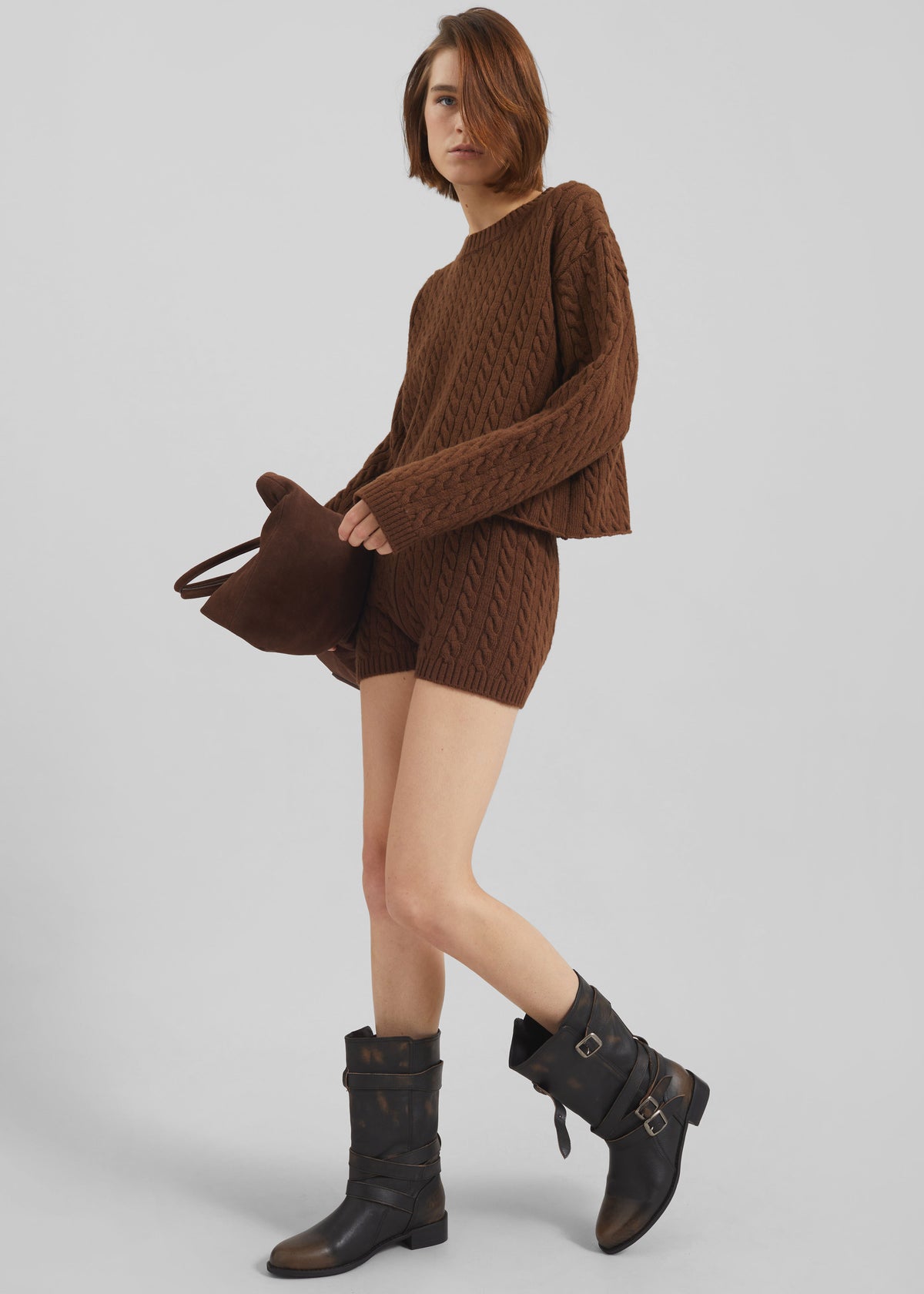 Brisbane Knit Mini Shorts - Brown - 5