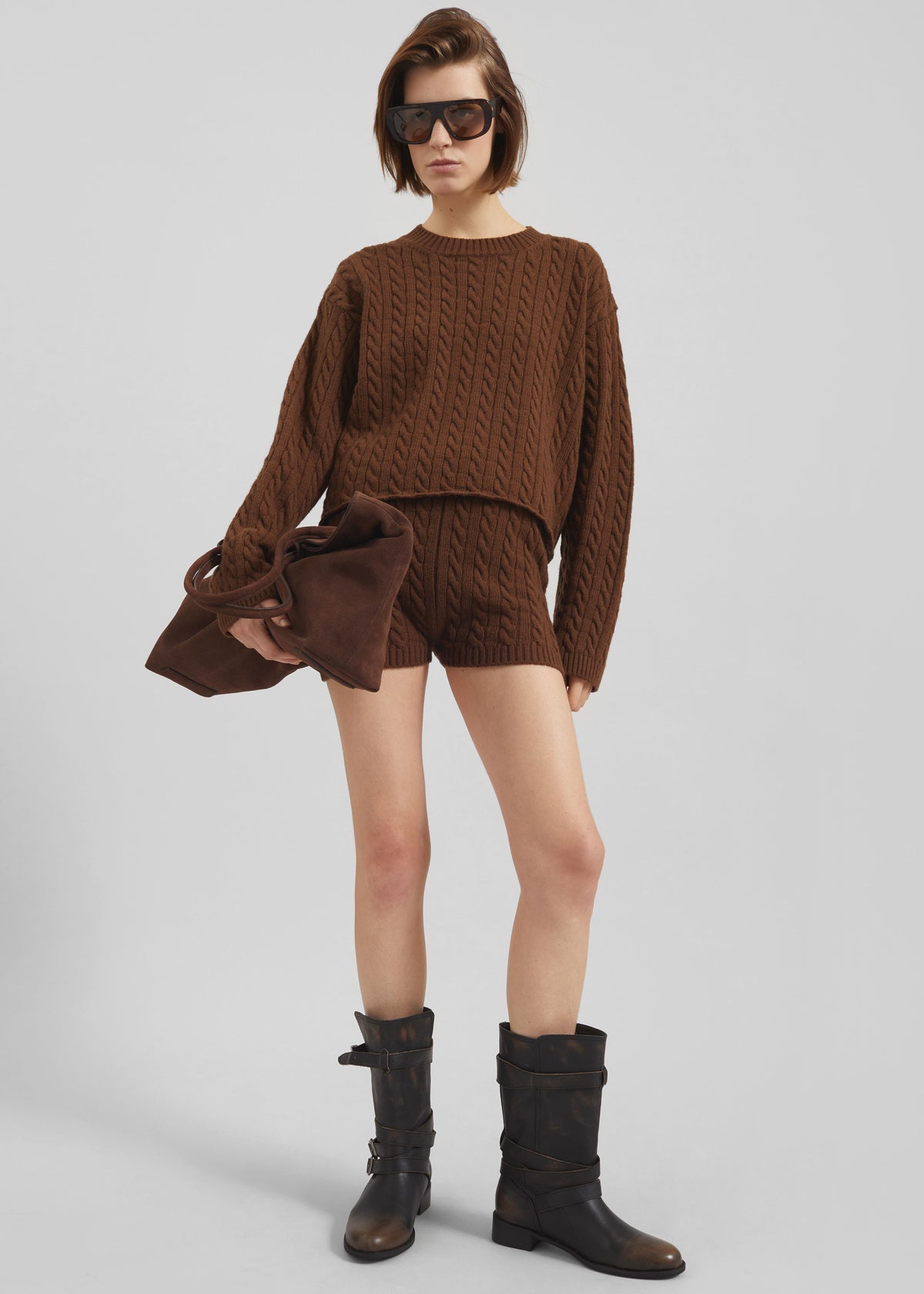 Brisbane Knit Mini Shorts - Brown - 3