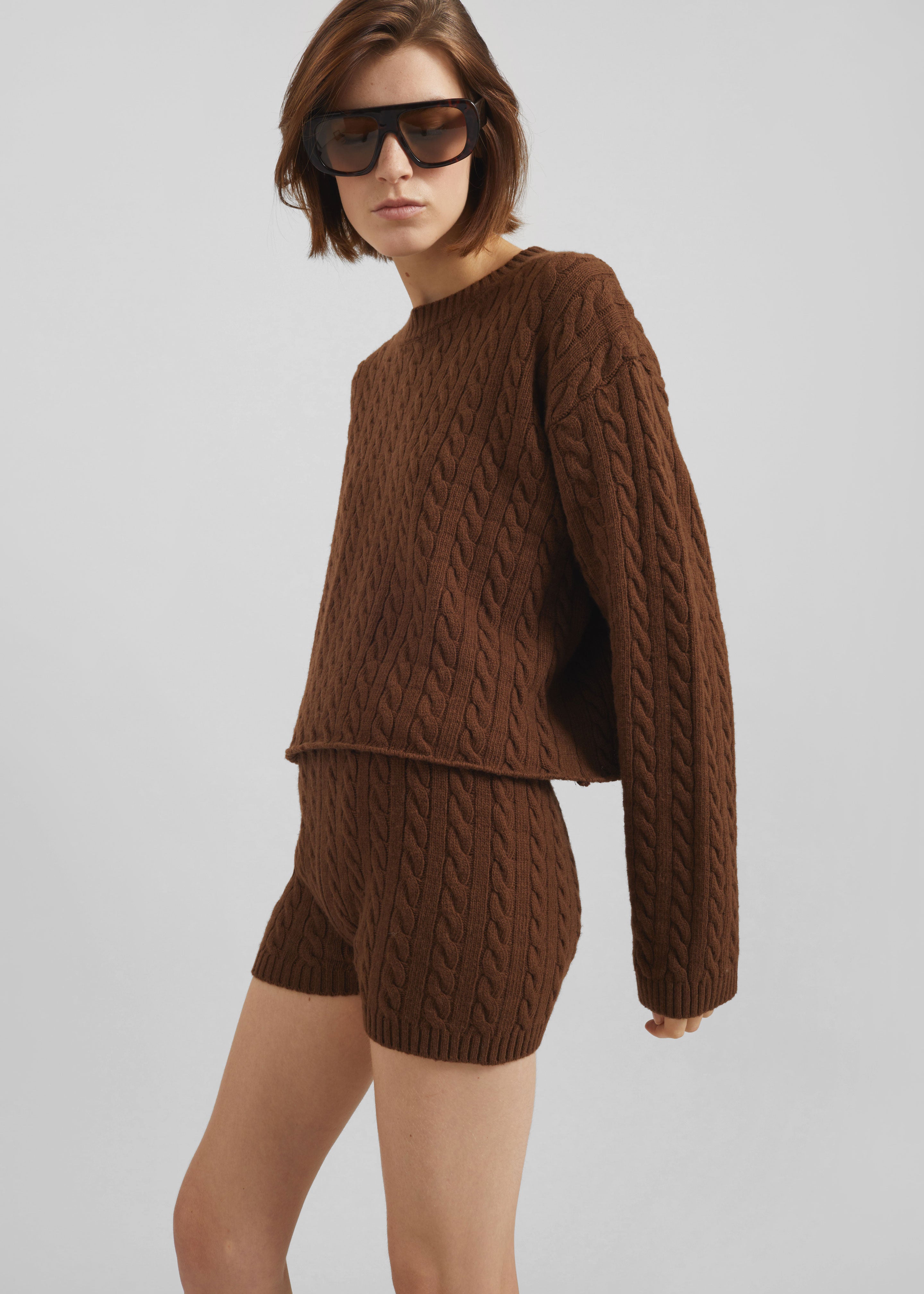 Brisbane Knit Mini Shorts - Brown - 1