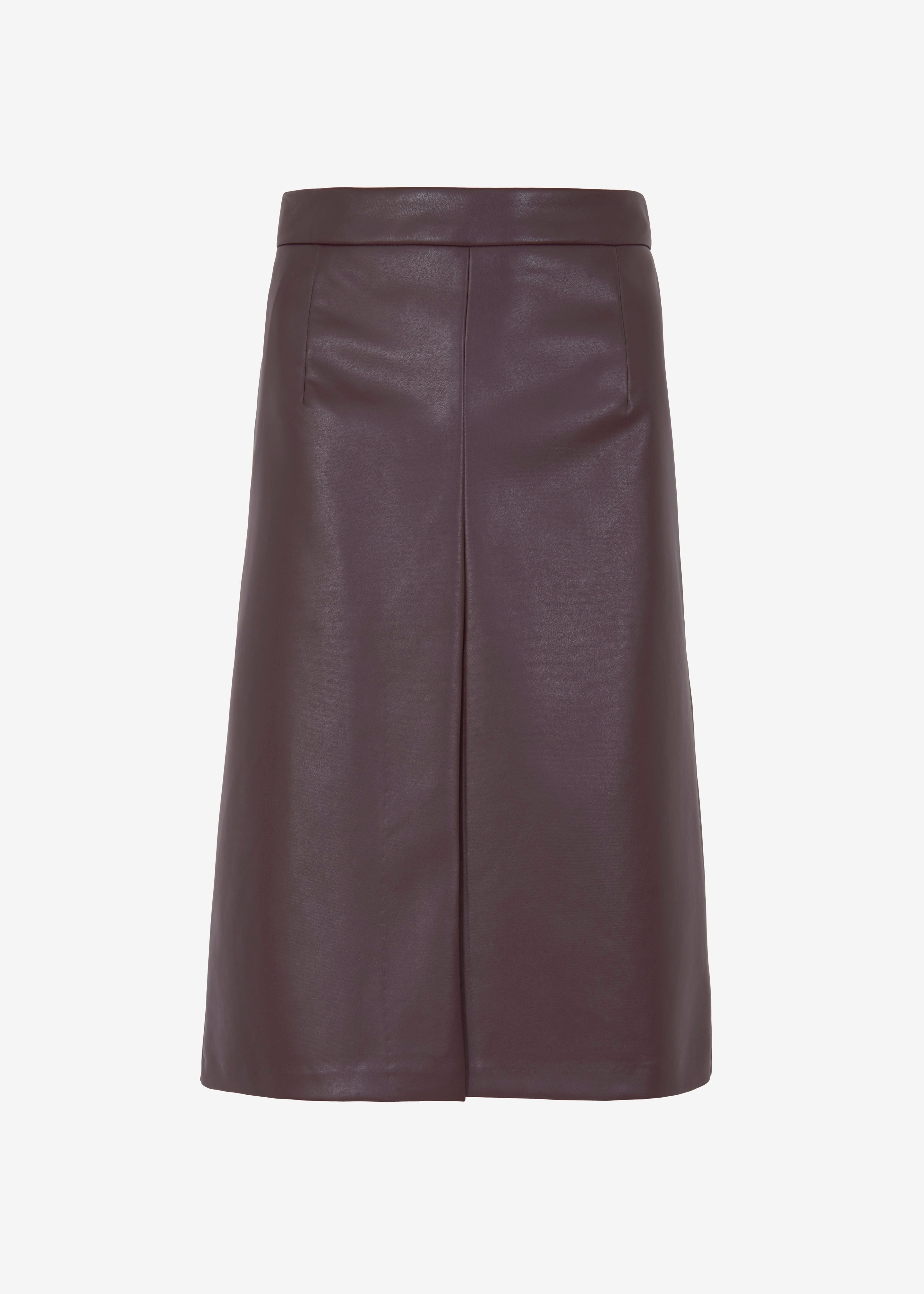 Brooklyn Faux Leather Midi Skirt - Burgundy - 9