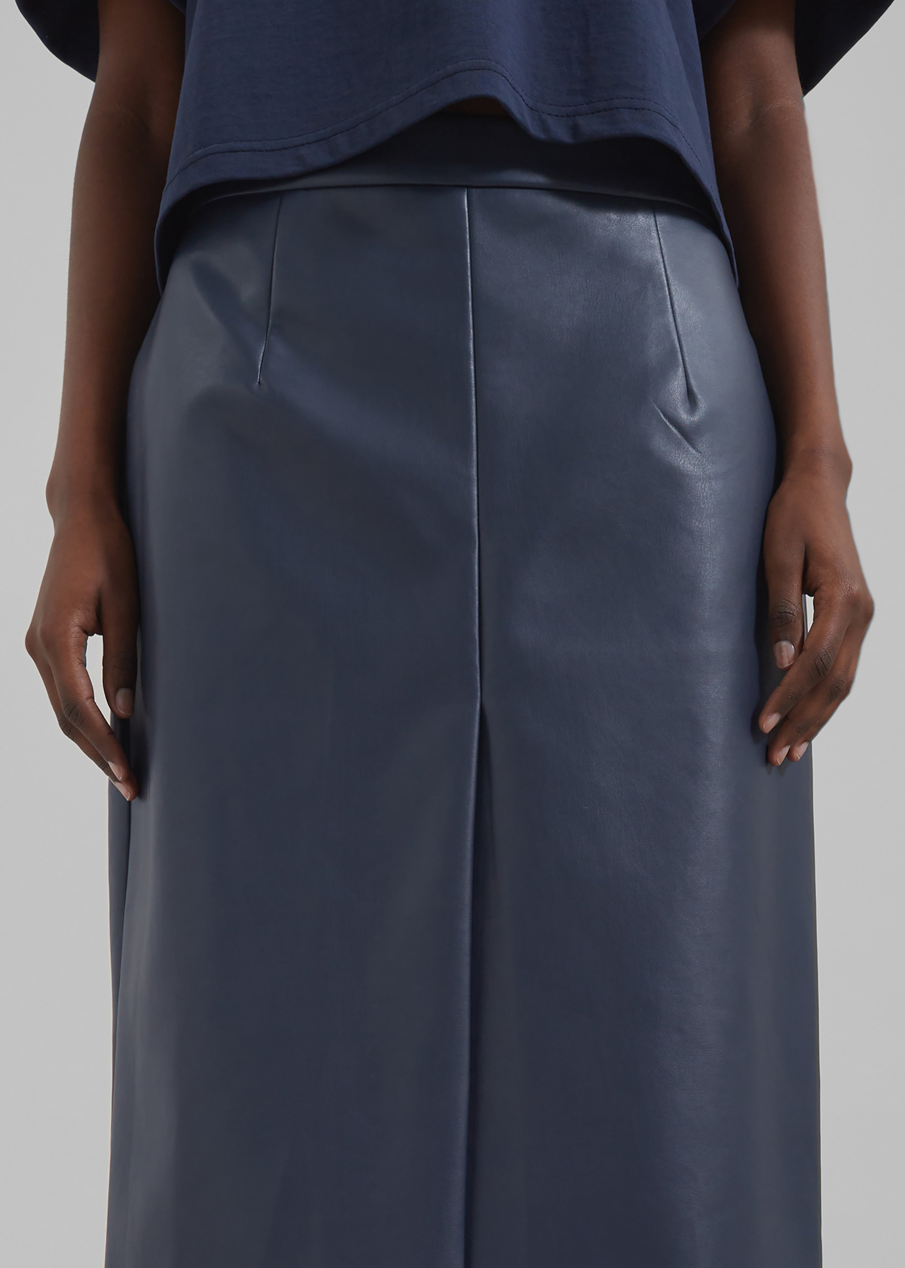 Brooklyn Faux Leather Midi Skirt - Navy - 6