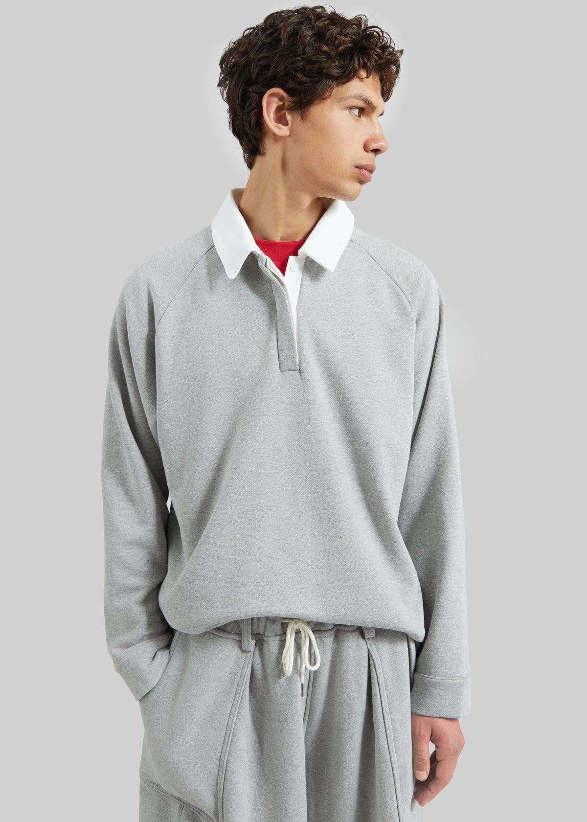 Bruino Contrast Collar Polo Sweatshirt - Light Grey - 4