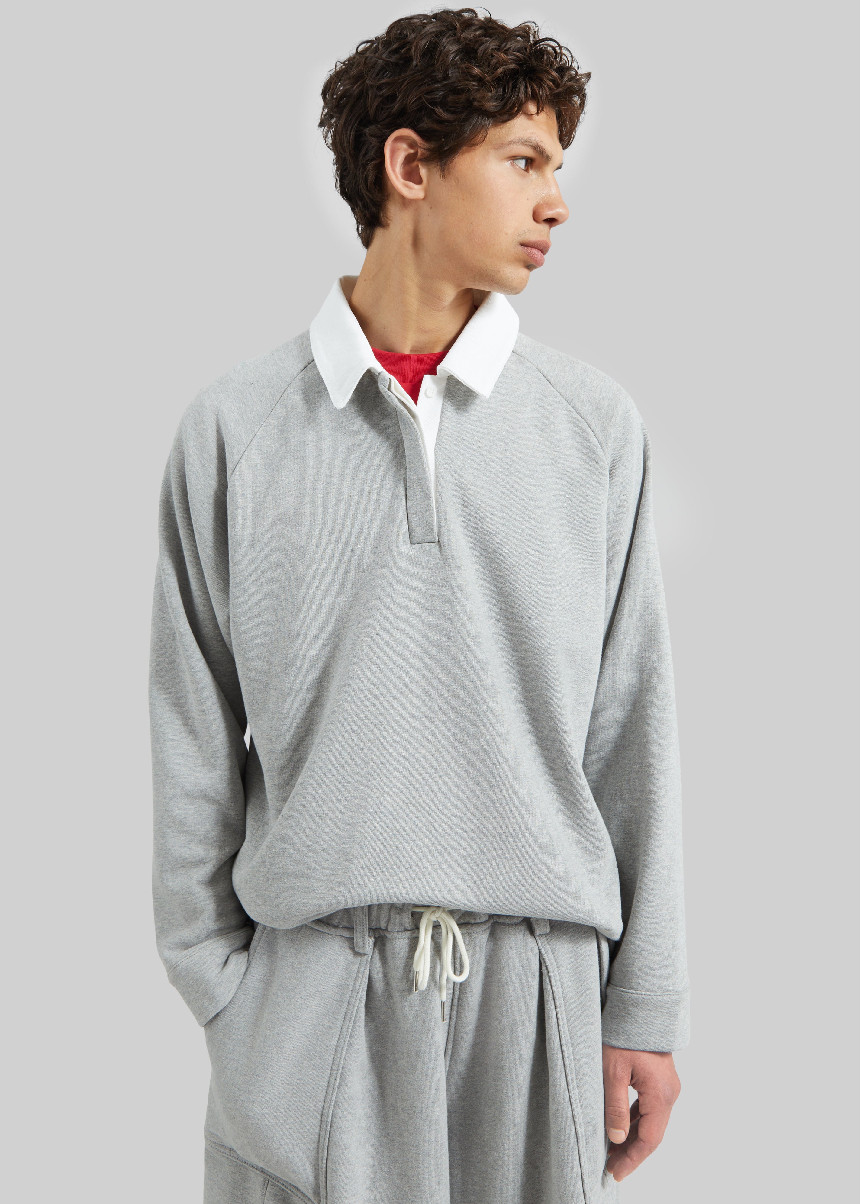 Bruino Contrast Collar Polo Sweatshirt - Light Grey - 4