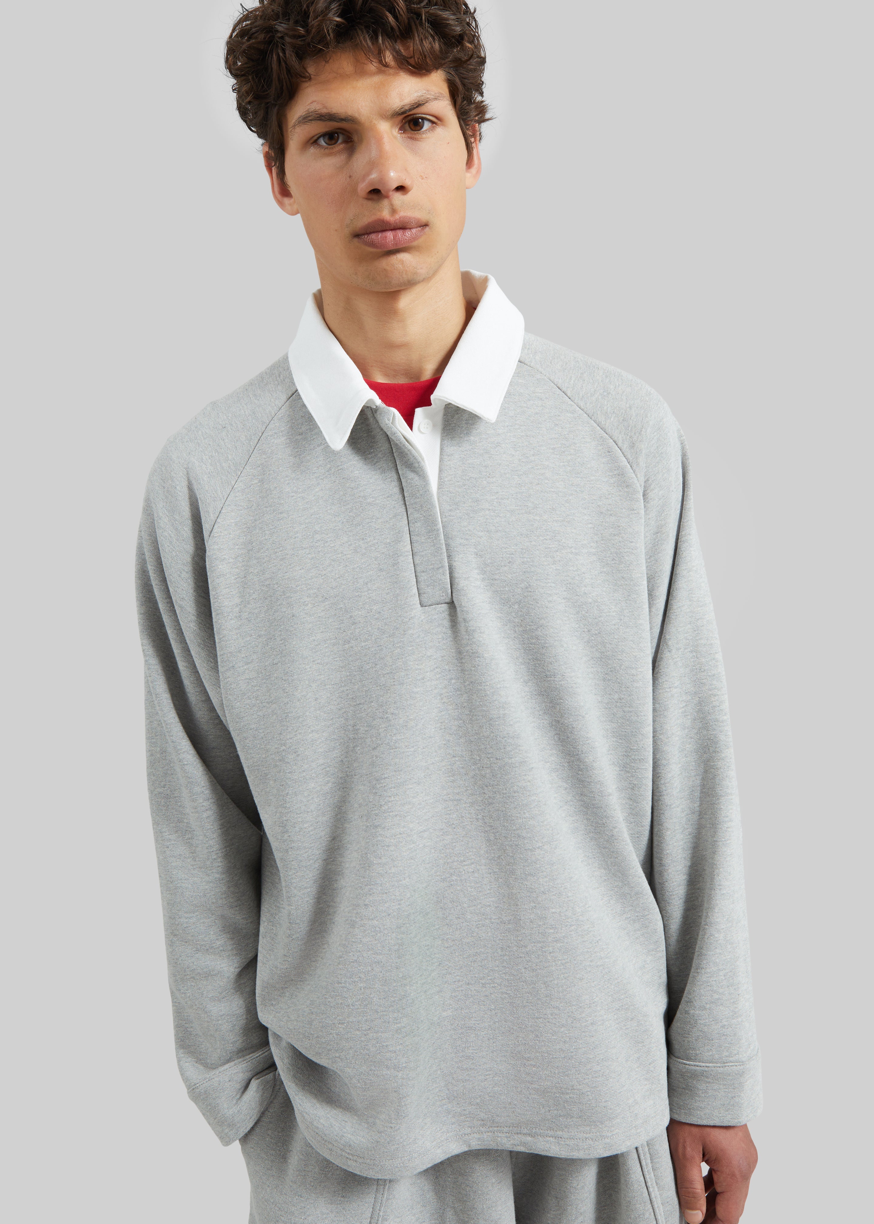 Bruino Contrast Collar Polo Sweatshirt - Light Grey - 2