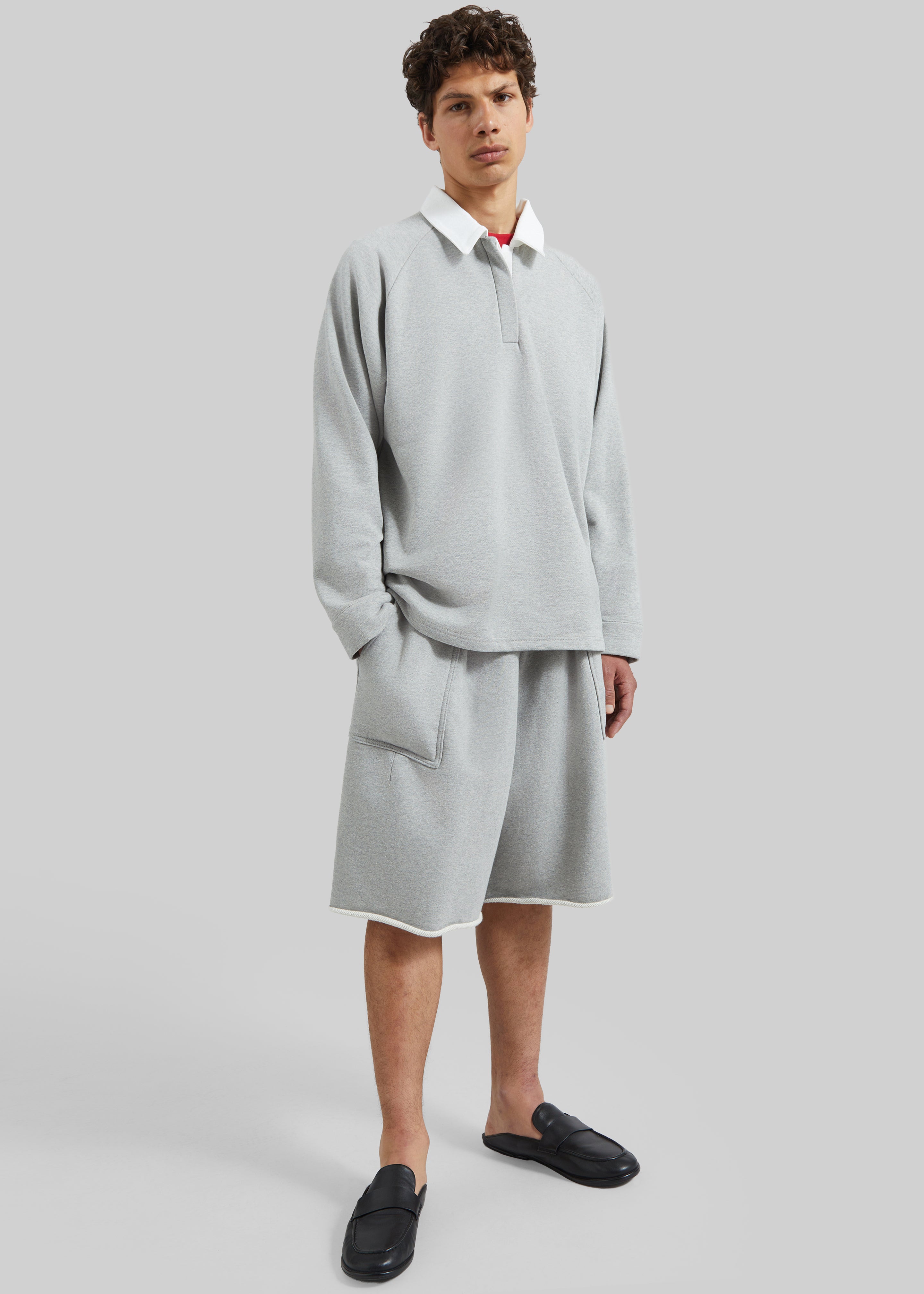 Bruino Contrast Collar Polo Sweatshirt - Light Grey - 1