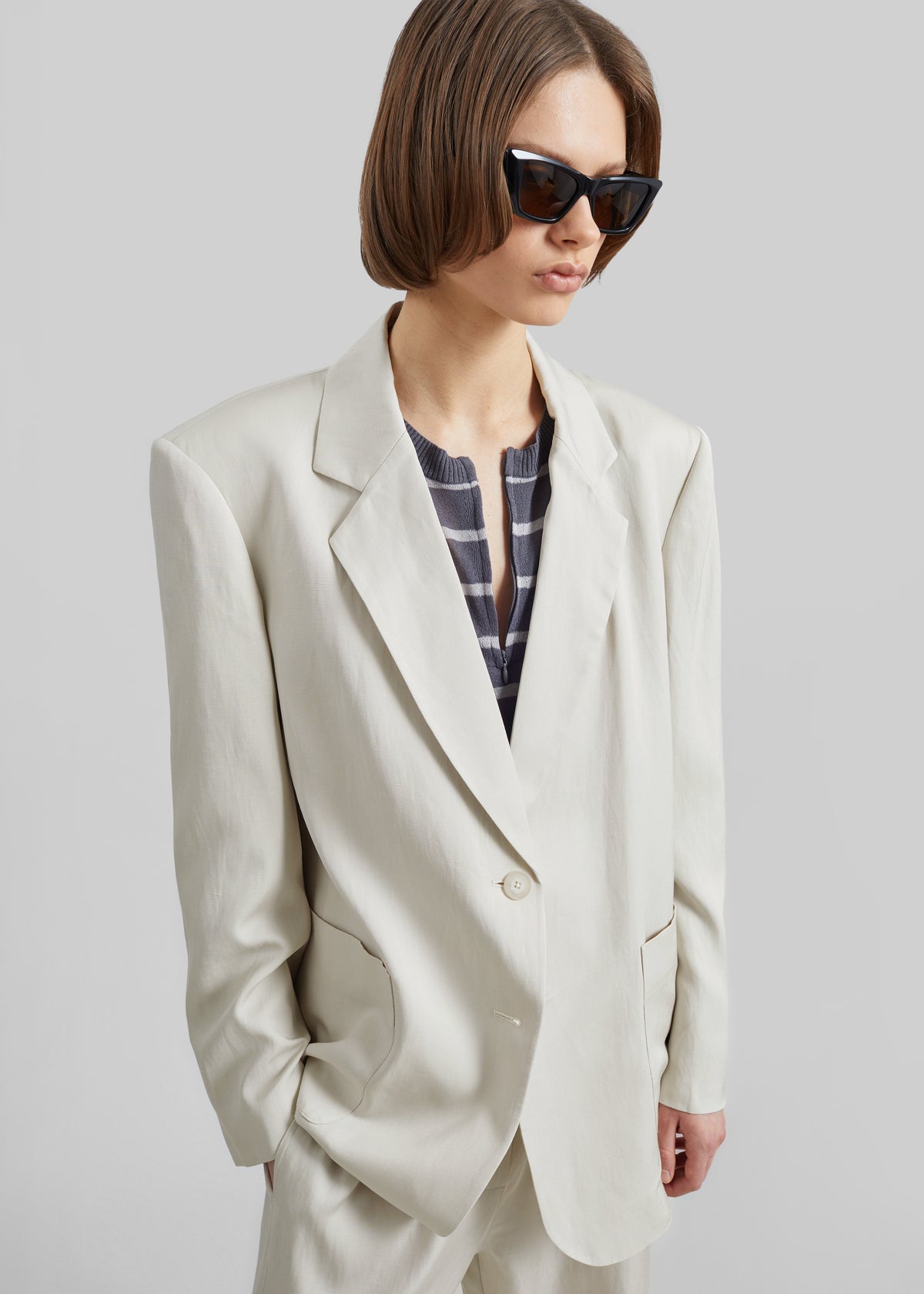 Bruna Linen Soft Blazer - Light Beige - 6