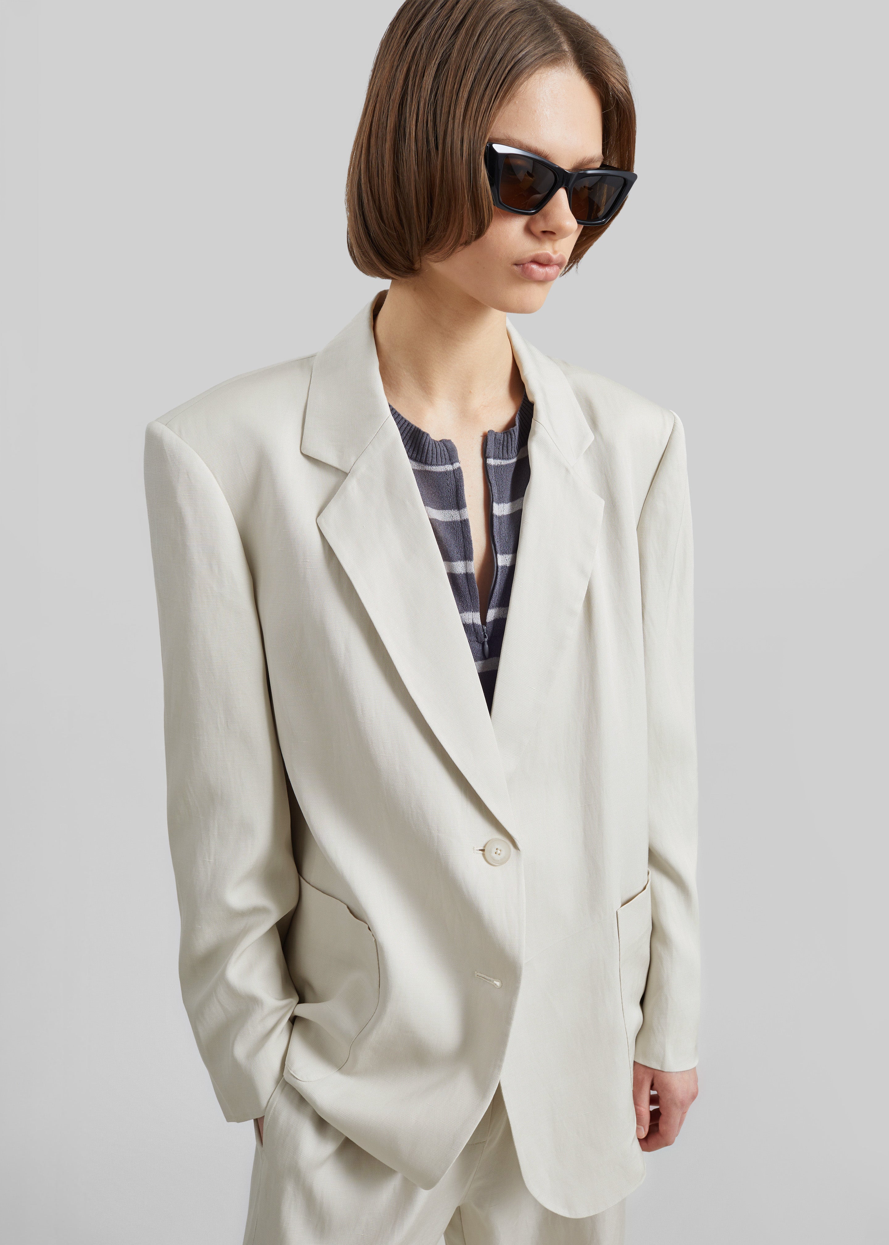 Bruna Linen Soft Blazer - Light Beige - 6
