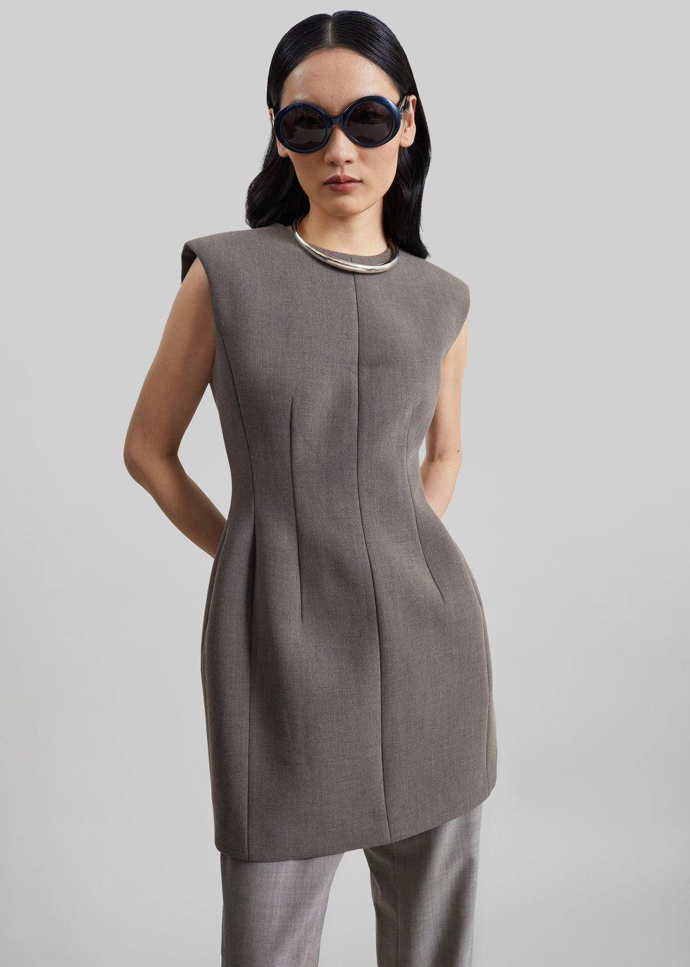 Bryn Cinched Mini Dress - Taupe Melange - 1