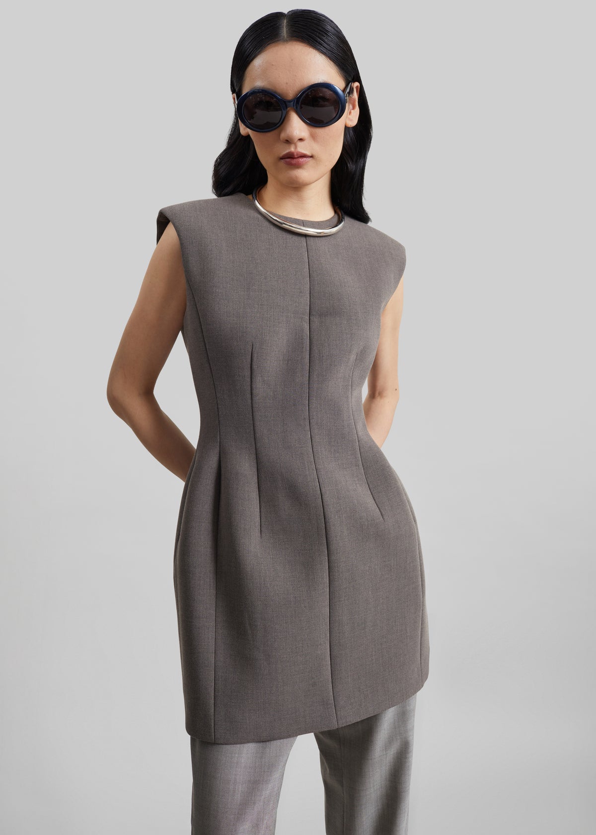 Bryn Cinched Mini Dress - Taupe Melange - 2
