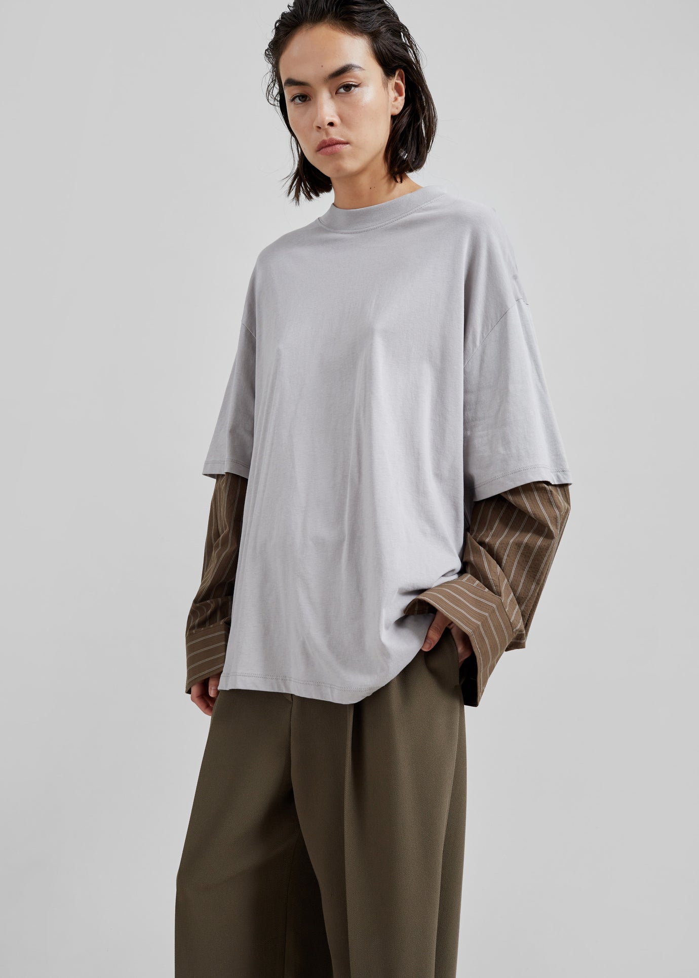 Bryton Layered Tee - Grey/Brown - 1