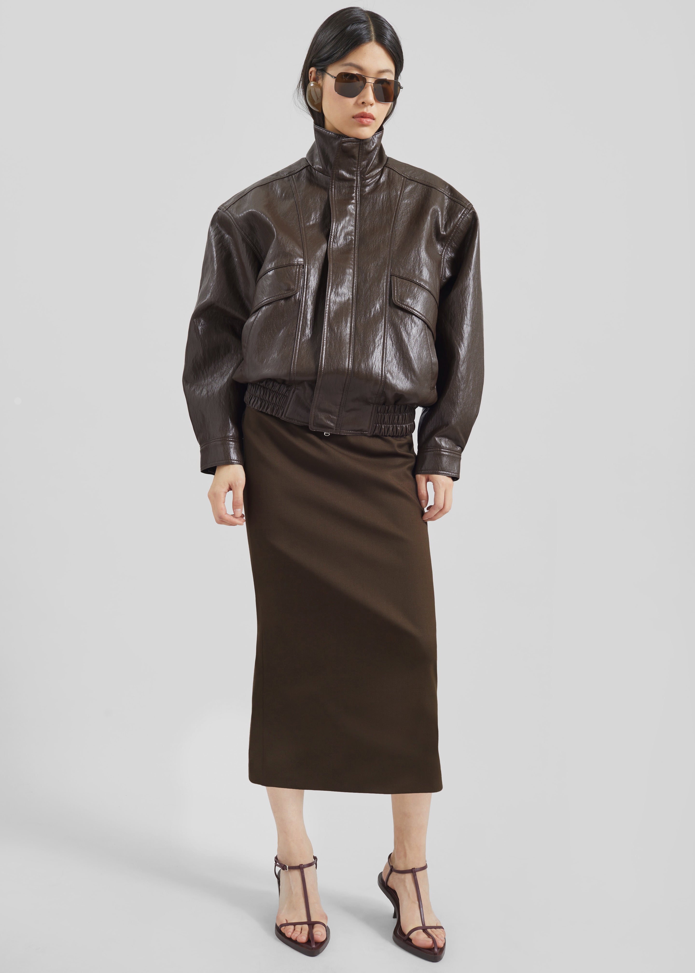 Burland Faux Leather Jacket - Brown - 10