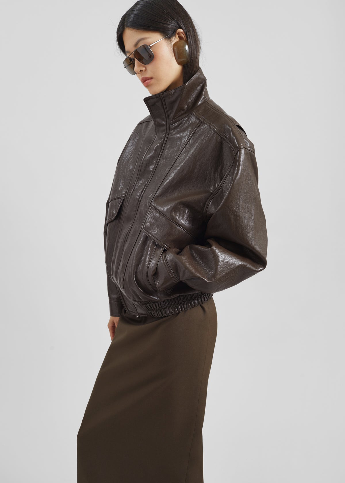 Burland Faux Leather Jacket - Brown - 5